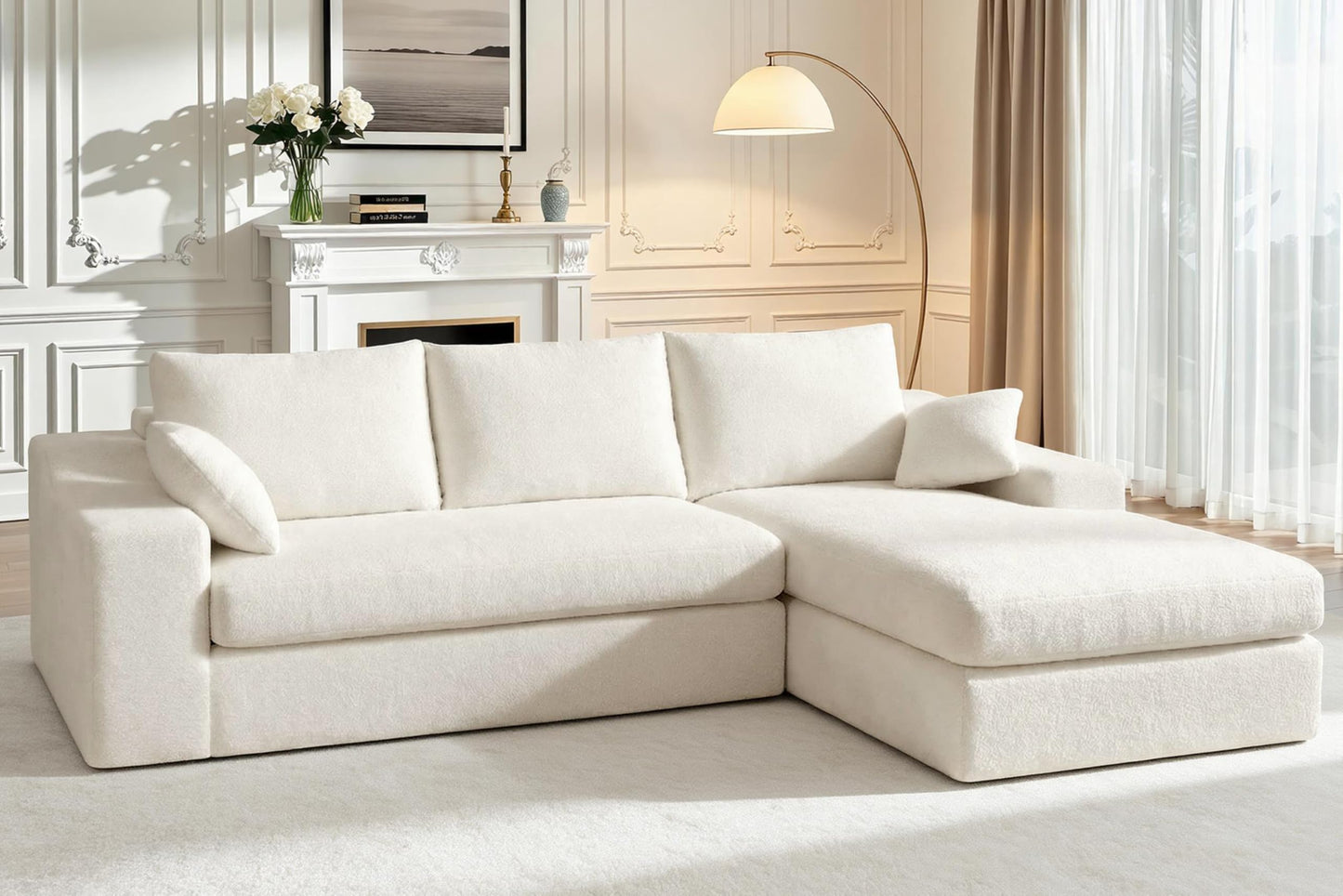 HABUTWAY 101'' Modular Sectional Sofa, Cloud Sectional Couches for Living Room, Comfy Boneless Couch with Deep Seat, Modern L-Shape Sofa with Chaise, No Assembly Required (Beige, Right Facing Chaise)