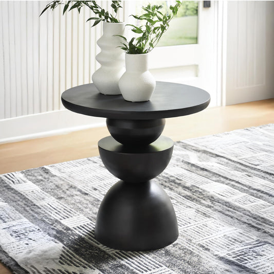 Signature Design by Ashley Kurtson Modern Metal Accent Table with Pedestal Base, Black