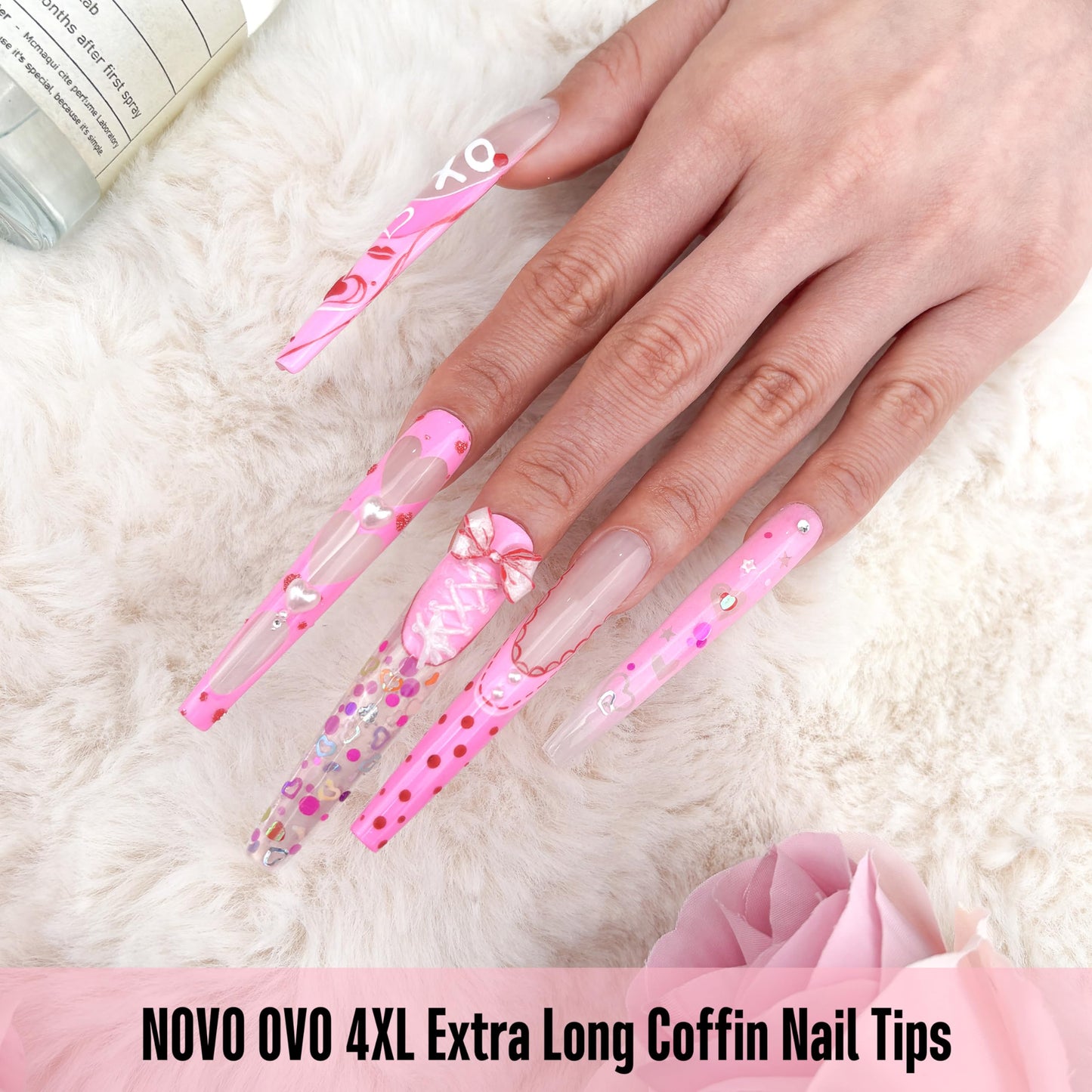 NOVO OVO 4XL Extra Long Coffin Nail Tips (Clear, 120Pcs) - Soft Gel Gel X Style Full Cover False Nails, Super Long Ballerina Acrylic Fake Nail Tips for Press on Extension, DIY Salon (12 Sizes)
