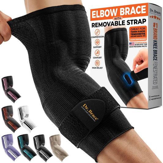 DR. BRACE® Elite Elbow Brace Support with Removable Strap for Women & Men, Pain Relief for Tendonitis, Arthritis, Golfer's & Tennis Elbow Treatment, Elbow Sleeve for Workouts Weightlifting (Black, Large)