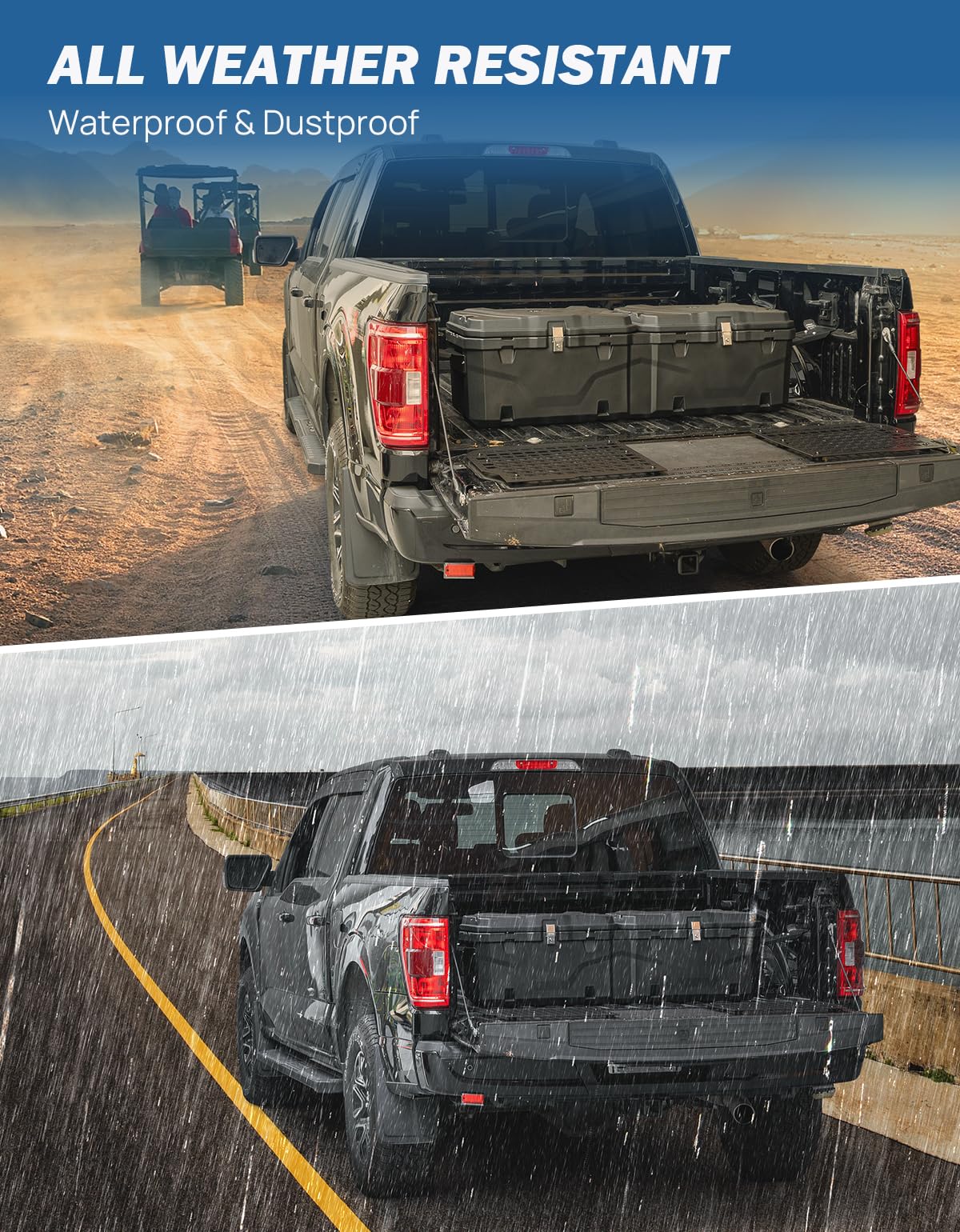 JOYTUTUS Lockable 160 Quart Truck Bed Tool Box, Waterproof Storage Box Truck Bed Cargo Case, Full & Mid Size Pickup Tool Box Toolbox Storage System