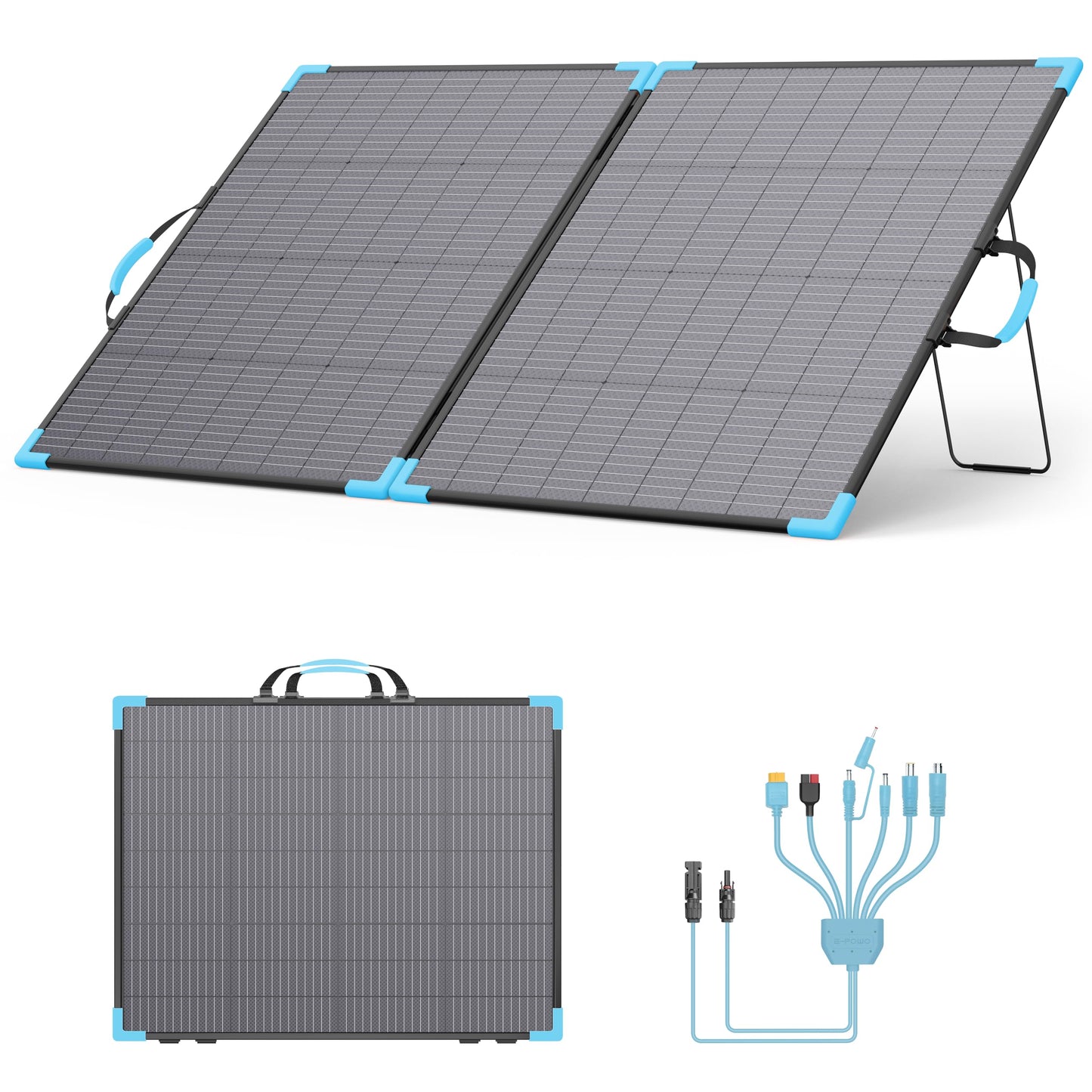 E-POWO 220W Bifacial Portable Solar Panel for Power Station, 23.5% High Efficiency ETFE Foldable Solar Charger for Camping Essentials,IP68 Waterproof 2 Reinforced Kickstands for RV Off-Grid Blackouts