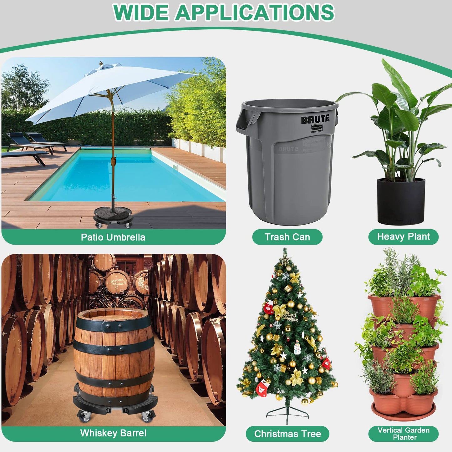 sanyi Plant Caddy with Wheels, 2 Pack 8-21" Adjustable Rolling Plant Stands with Wheels Heavy Duty Large Plant Potted Trolley Dolly Cart Garden Tower Pot Greenstalk Vertical Planter Umbrella Base