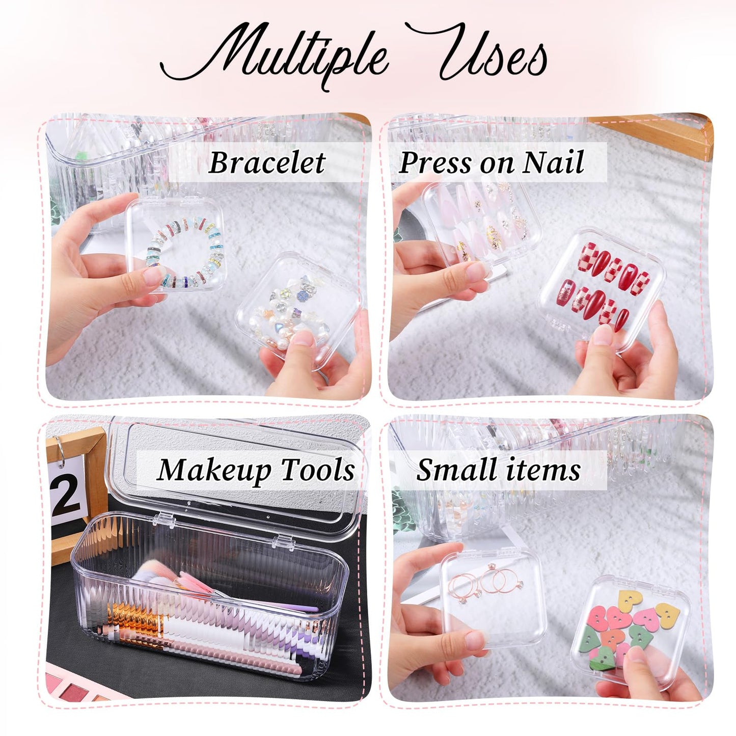 COMNICO Press On Nail Packaging Box 14 PCS Clear Press On Nail Storage Boxes and 1 Big Storage Box with 54 Pcs Adhesive Double Sided Tape, Acrylic Nails Display Case Independent Packaging Dustproof