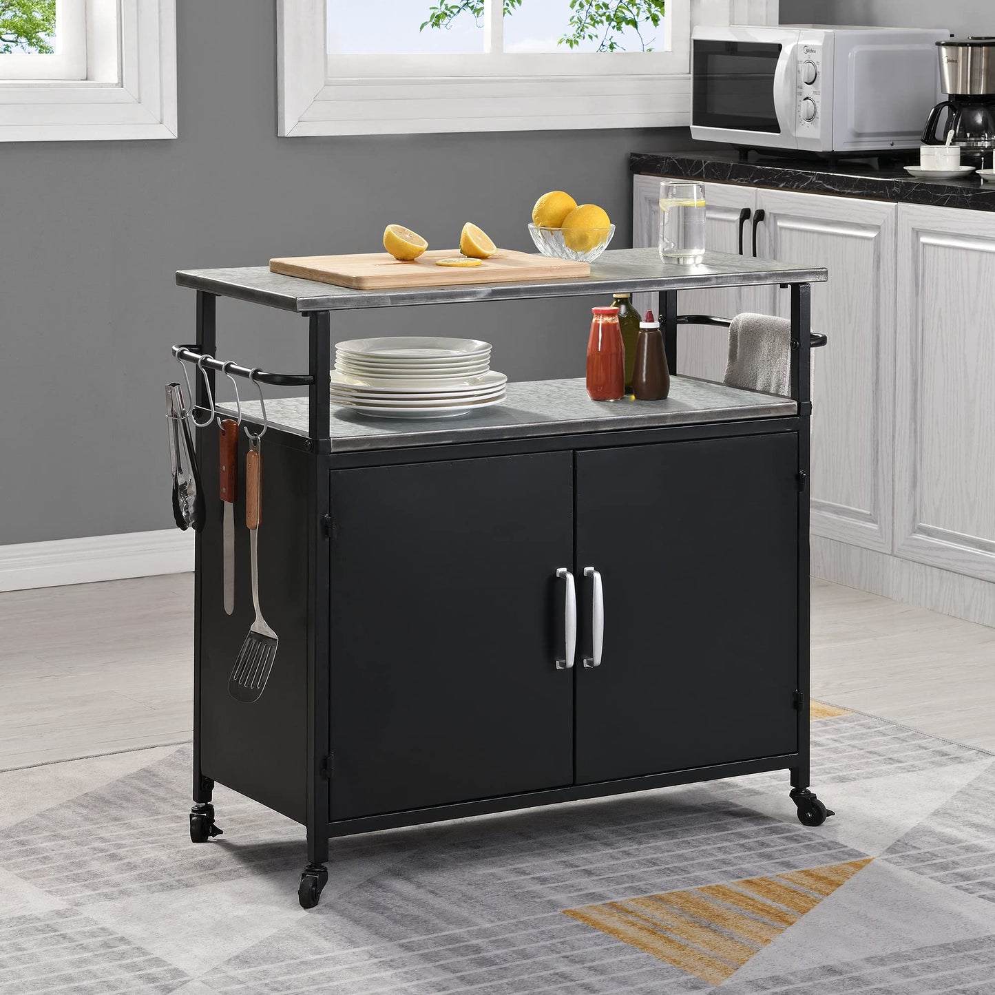 FirsTime & Co. New & Improved Black Davidson Outdoor Grilling Kitchen Cart Island, Portable Patio Table, Metal Food Prep Worktable, 31.5 in. x 35.25 in.