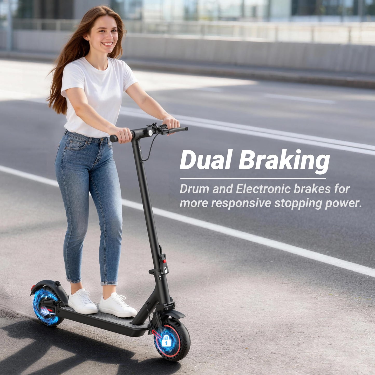 Electric Scooter for Adults, 500W Motor, 22MPH, 31 Miles Max Range, Dual Suspension, 10" Solid Tires, Foldable Commuter E-Scooter with App Control, Scooter with Phone Holder and Lock