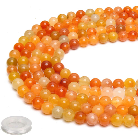 70PCS Natural 8MM Healing Gemstone, Golden Silk Jade Energy Stone Round Loose Beads, Semi-Precious Crystal Beads with Free Elastic String for Jewelry Making DIY