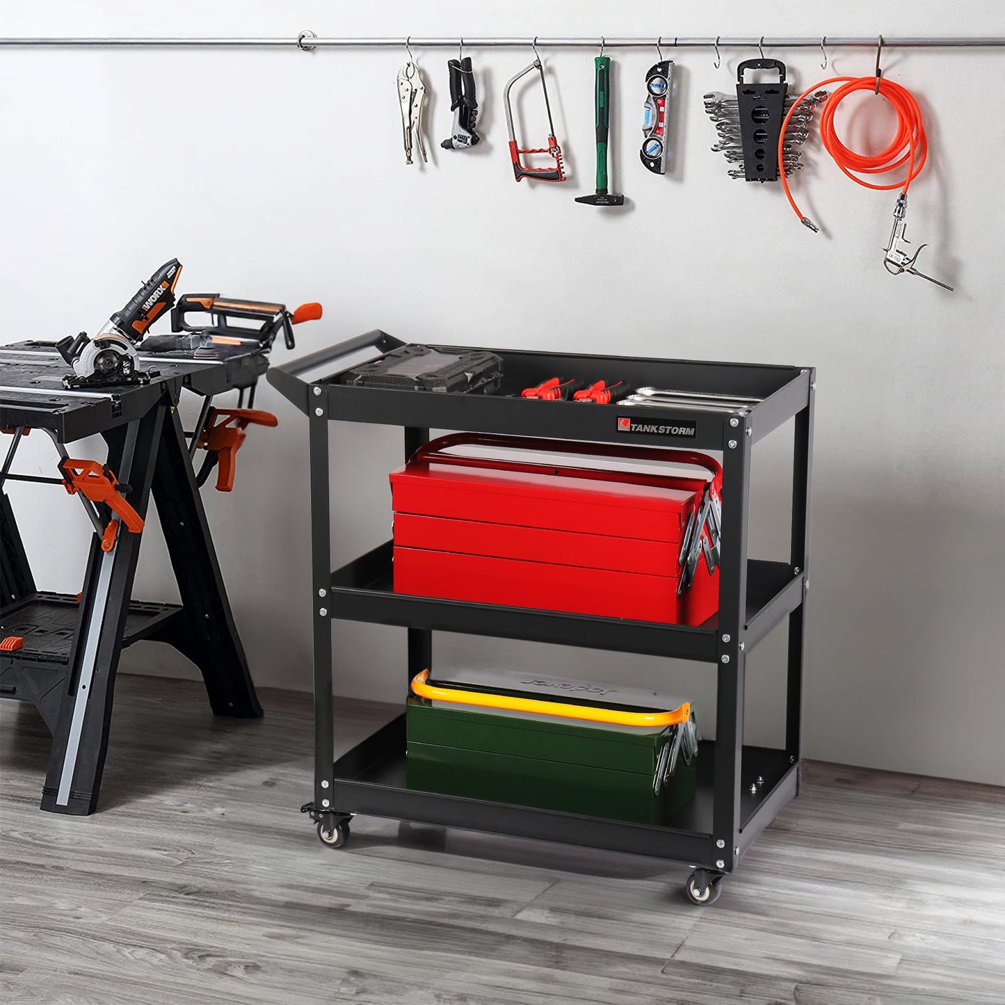 Tool cart on Wheels TANKSTORM Service Tool Cart 3 Tire Rolling cart, Industrial Commercial Service Cart TQ112