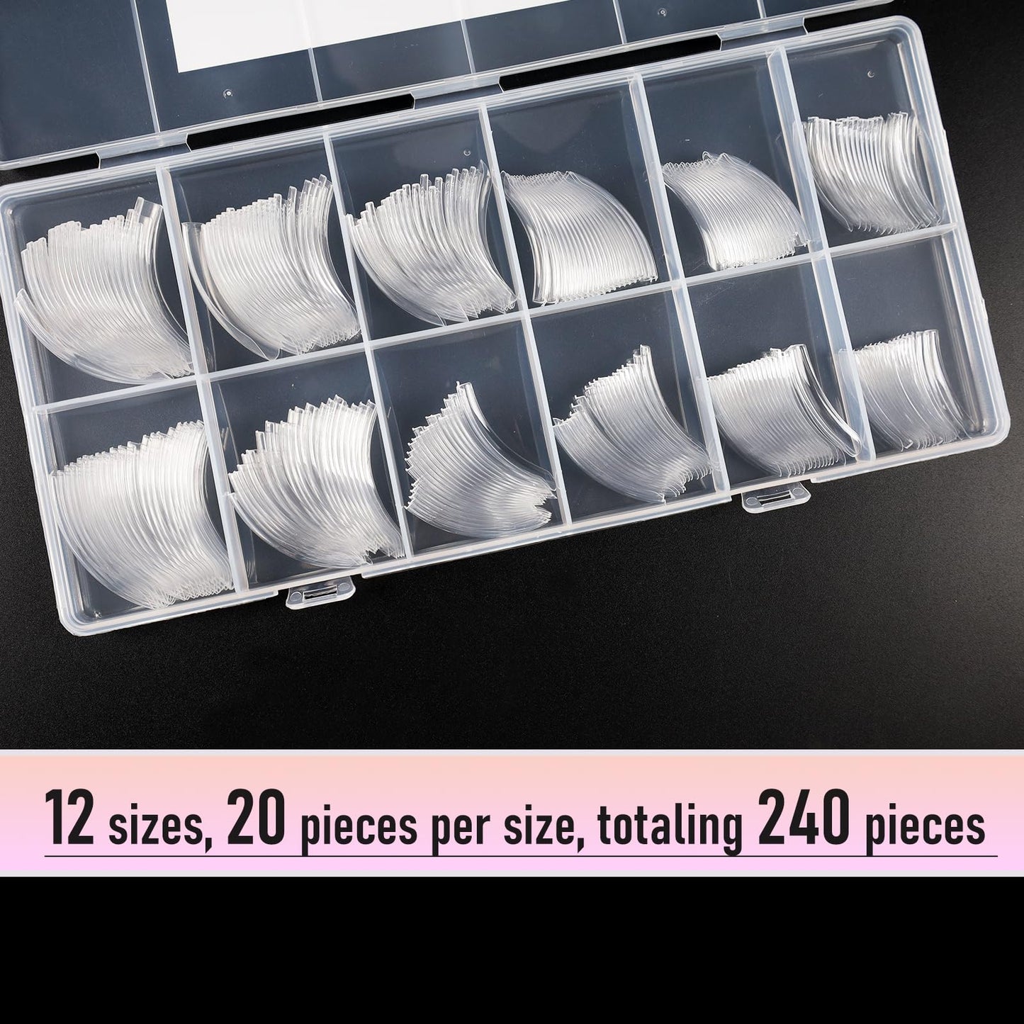 Wellquinn Curved Square Nail Tips Press on Full Cover Nails, Extra Curve Clear XXL Square Nail Tips Long XL Acrylic Fake Nails Extension, French False Nail 12 Sizes 240pcs