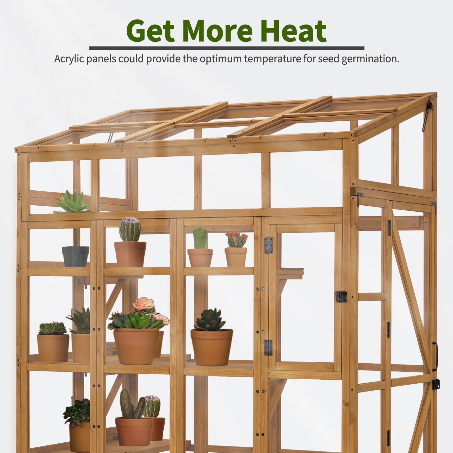 Macrout Wooden Walk-in Greenhouse with Acrylic Panels, Large Greenhouse for Outdoors with Openable Roof Vents with Lockable Door, G727