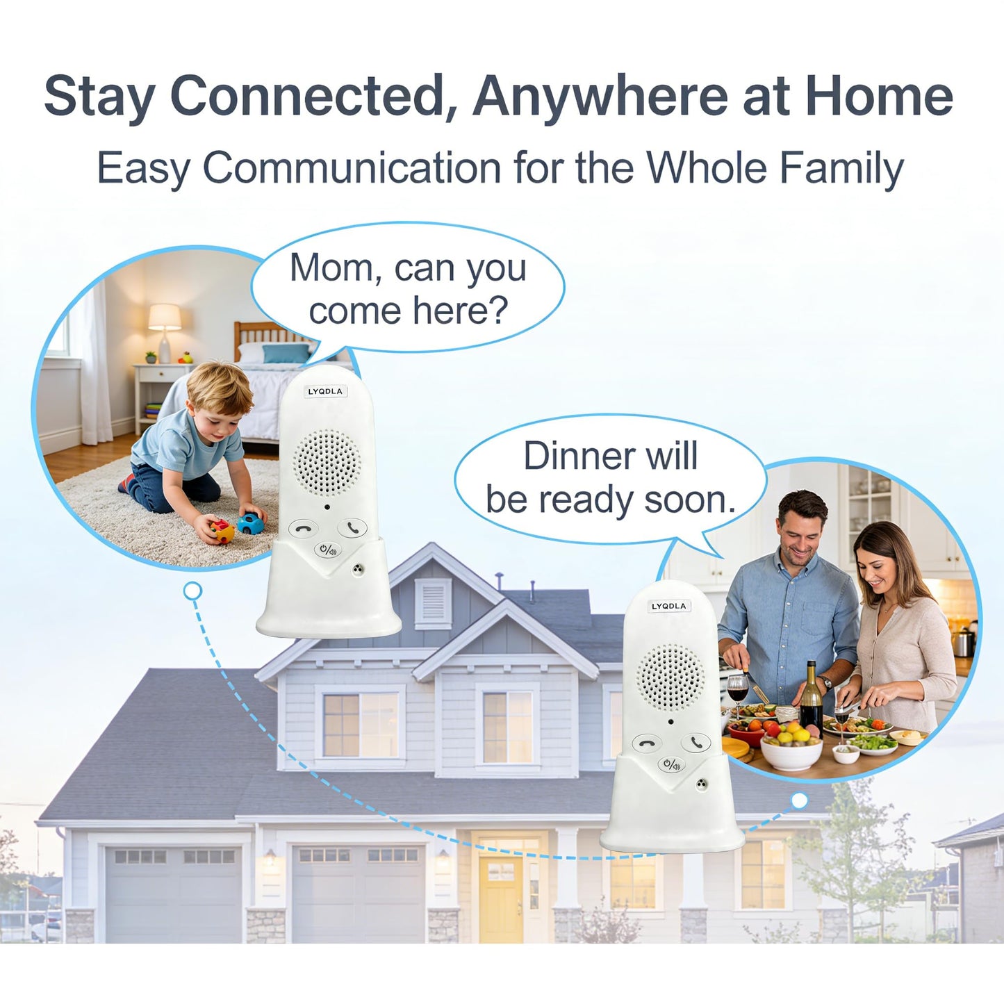 Wireless Intercom System for Home, Long Range 2-Way Voice Intercom for Room-to-Room Communication, Portable Intercoms for Seniors, Home, Office (2-Pack)
