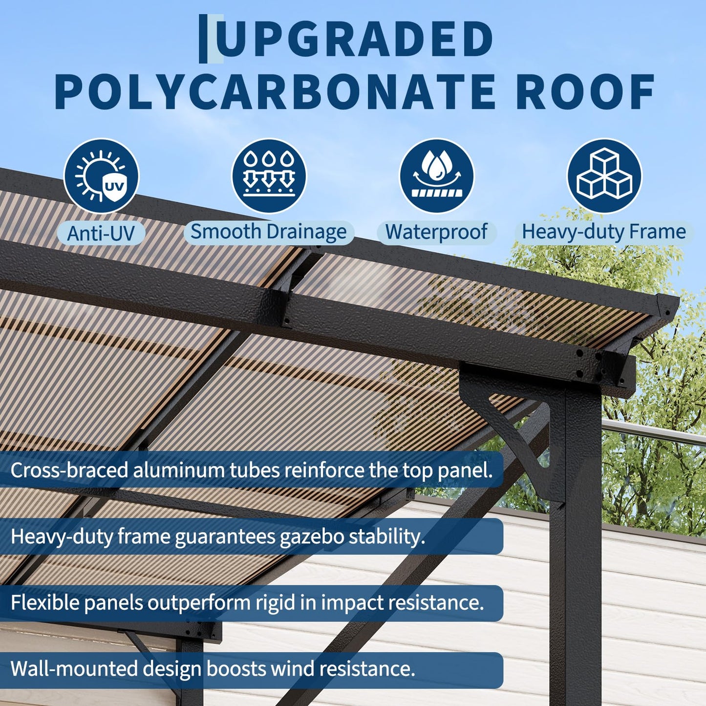 PeakPursuit Wall-Mounted Hardtop Gazebo Pergola - Heavy Duty Aluminum Frame - Waterproof Lean-to Patio Awning with UV Protection - Outdoor Shelter for Deck, Porch, Backyard - 10 * 14FT