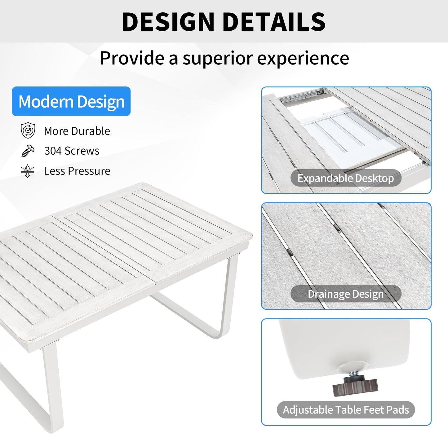 CikaCika Outdoor Patio Dining Table, Patio Expendable Dining Table with Umbrella Hole, Aluminum Frame Wood-Grain Patio Dining Table for 6-10 People, Patio Furniture Set for Backyard, Deck, Poolside