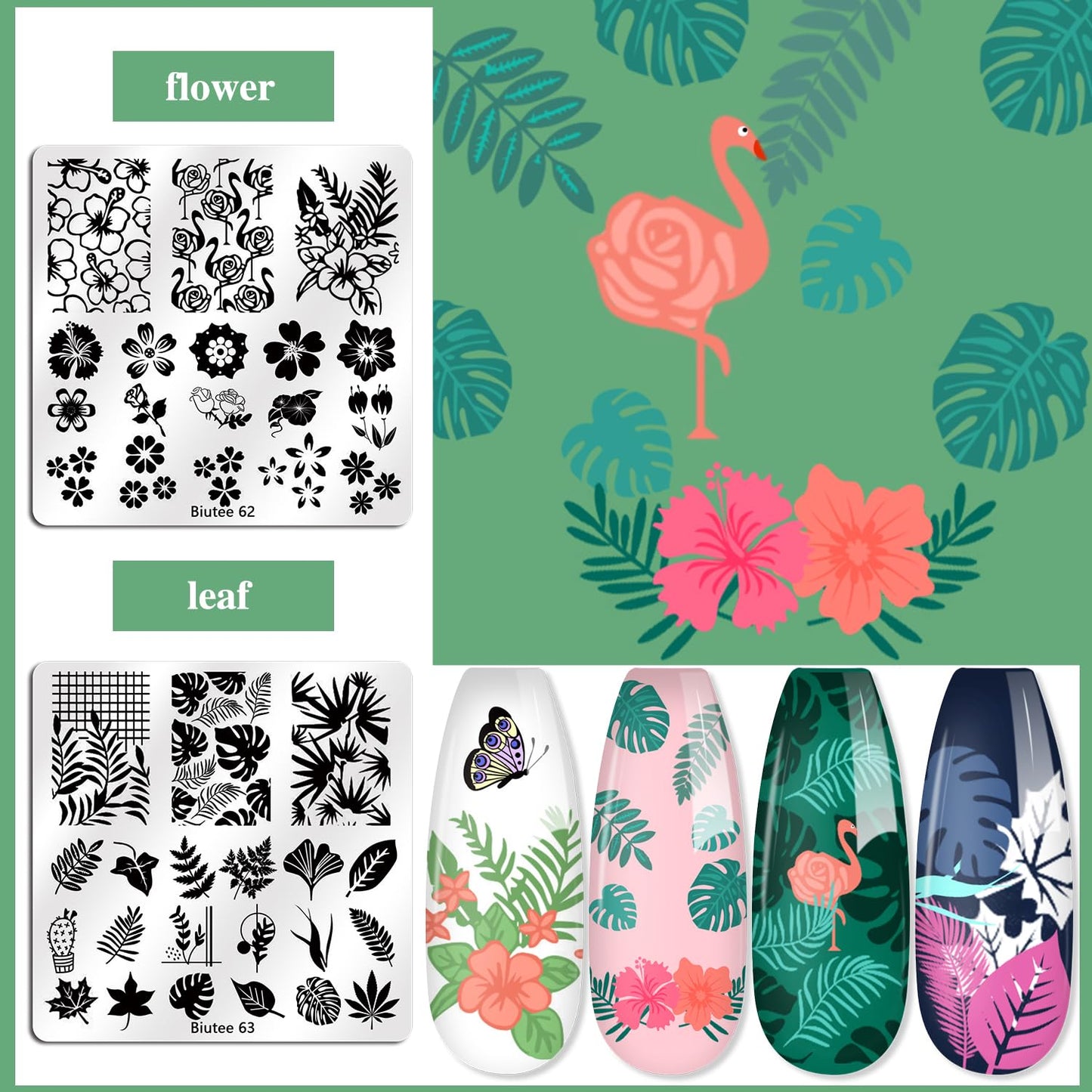Biutee Nail Stamping Plates Set 15PCS Nail Art Stamper Scraper Nail Art Stamping Kit with Storage Bag Gift Box Nail Stamp Template Kit Lace Flower Butterfly Star Holiday Design