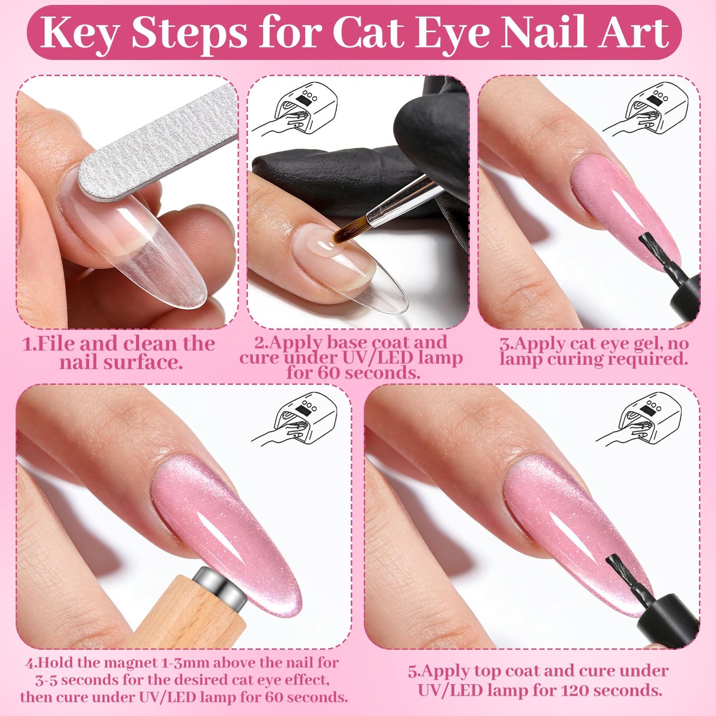 4 Pcs Cat Eye Magnet, Multi-Function Nail Magnet Pen Heart Magnet for Cat Eye Gel Polish, Cat Eye Nail Magnet Tool for Nail Art Design Home Salon Studio DIY