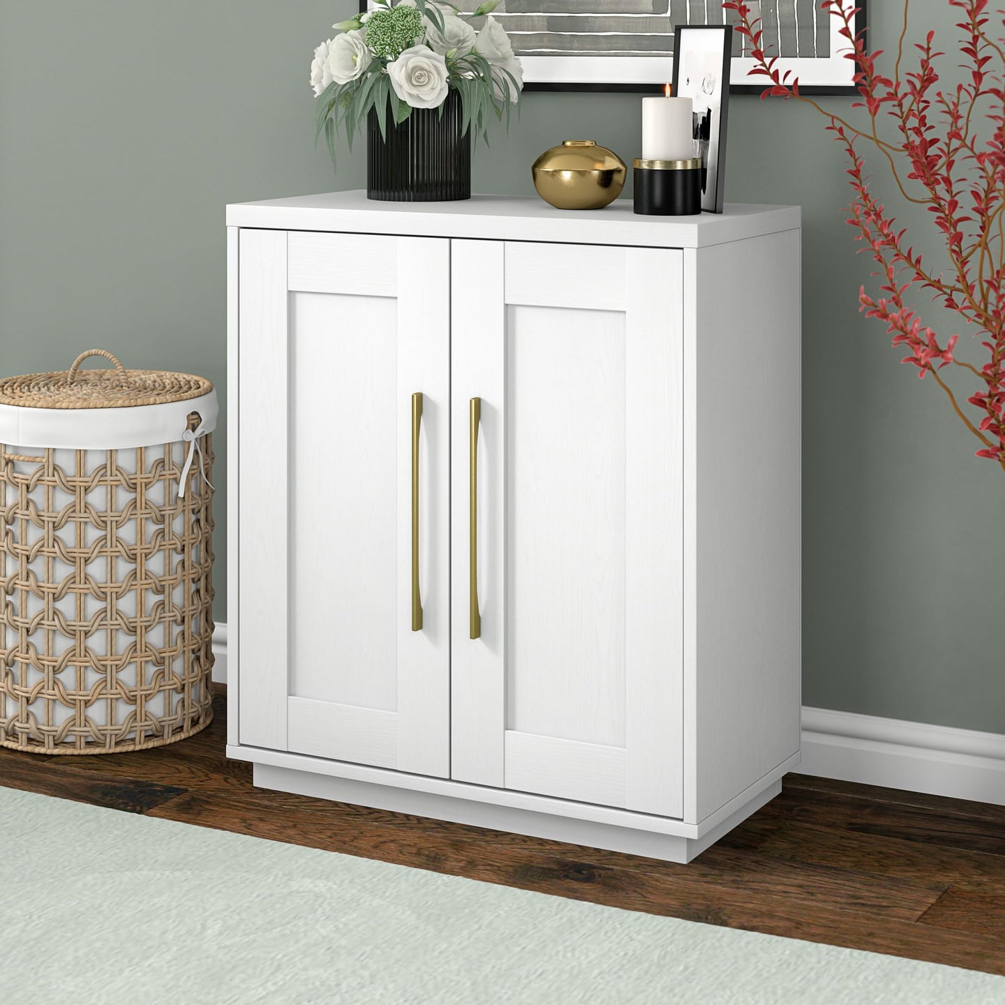 Henn&Hart 28" Accent Cabinet, Modern Sideboard Buffet Cabinet with 2 Panel Doors, an Adjustable Shelf and Cable Management Cut-Out for Living Room, Dining Room, Bedroom or Entryway, White