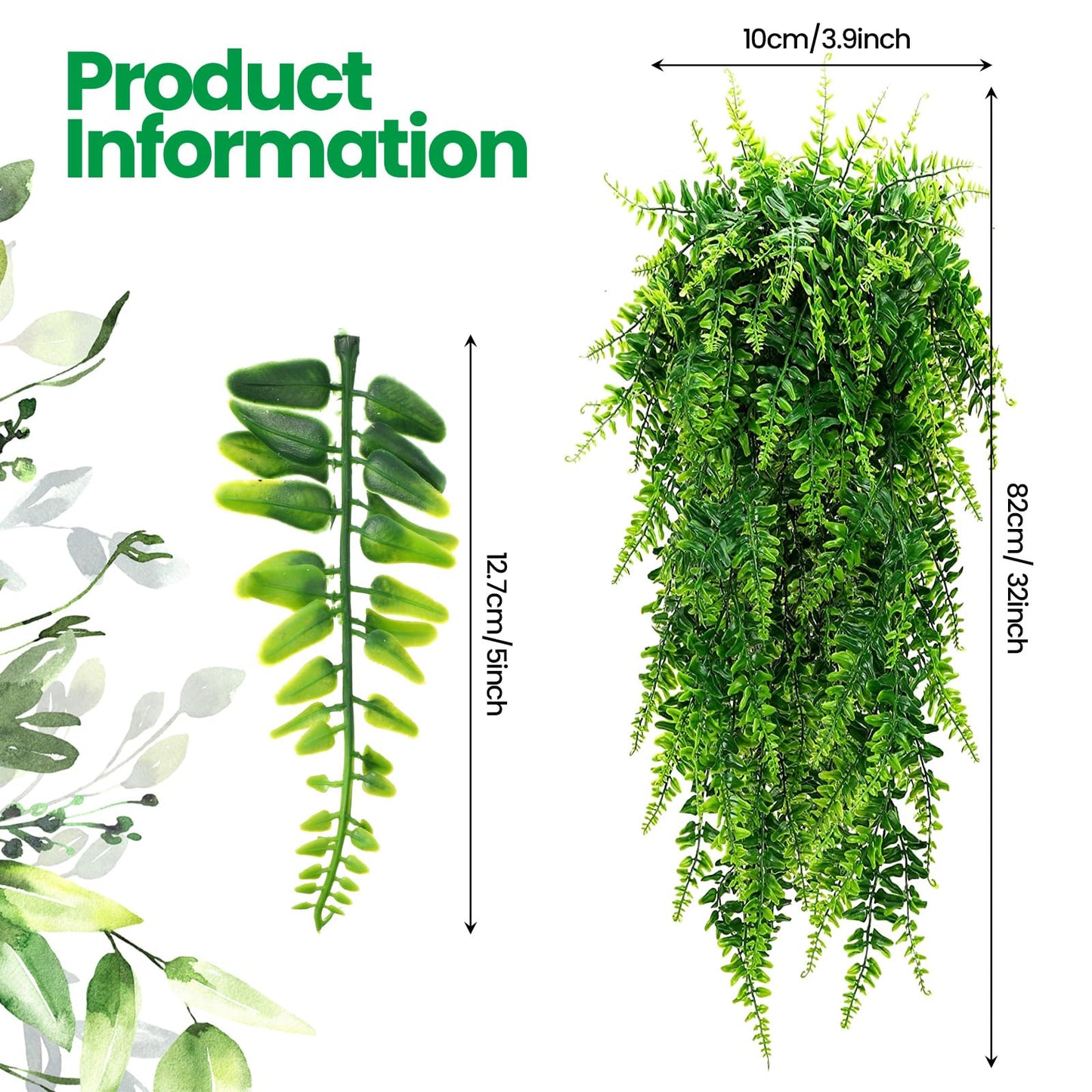 Geosar 96 Pcs Artificial Hanging Plants 32 Inch Hanging Boston Ferns Plastic Fake Plants for Wall Room Garden Wedding Garland Indoor Outdoor Decoration, No Basket