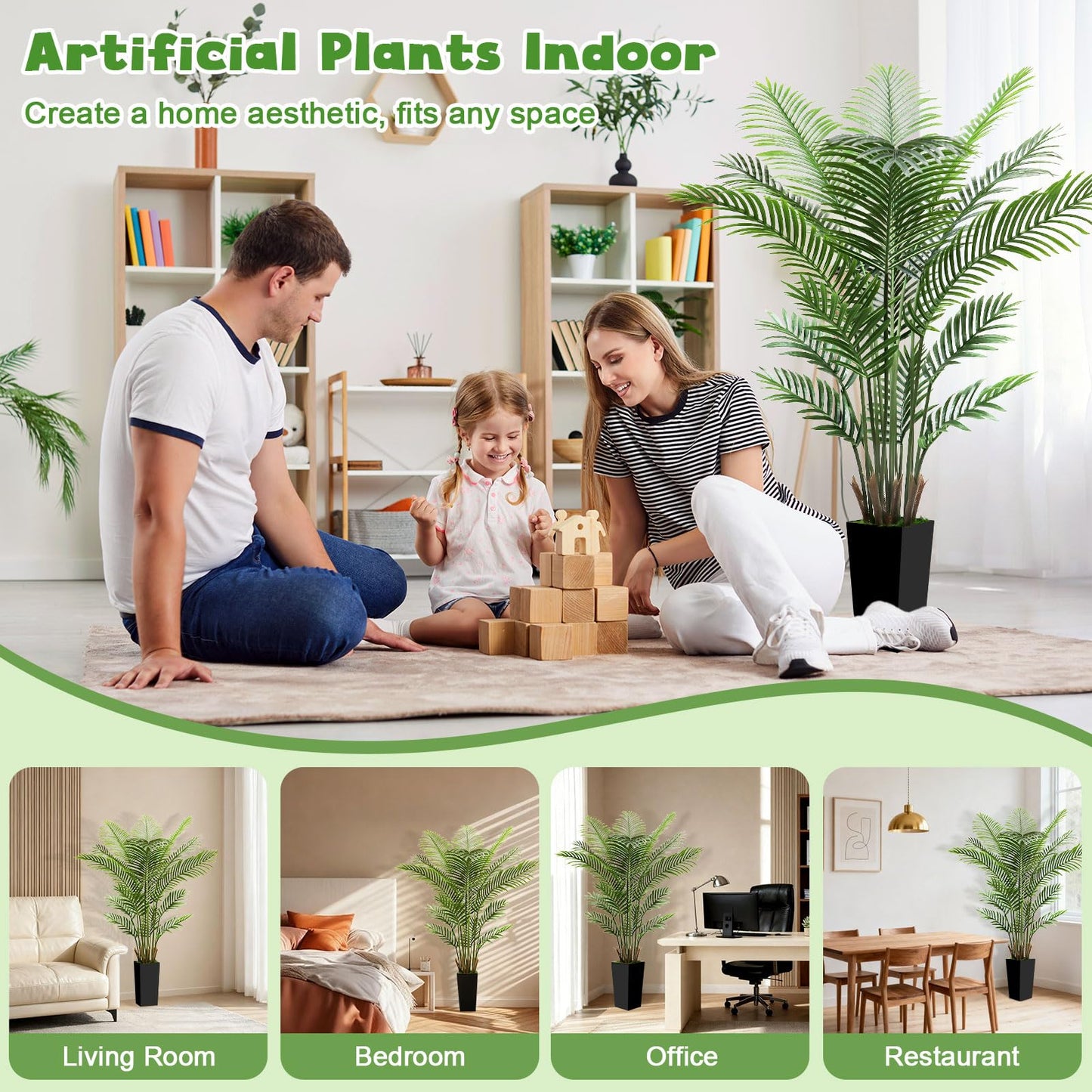 6FT Tall Fake Tree Artificial Palm Plant with Black Planter – Faux Indoor Plants Tree Decor for Home Office Living Room Corner