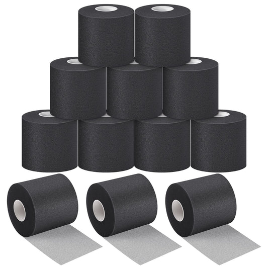 Nuanchu 12 Pcs Pre Wrap Athletic Tape, 2.75inch x 30 Yards Foam Sport Underwrap Tapes Prewrap Tape for Hair Wrists Hands Ankles Knees Women Man Hiking Running(Black)