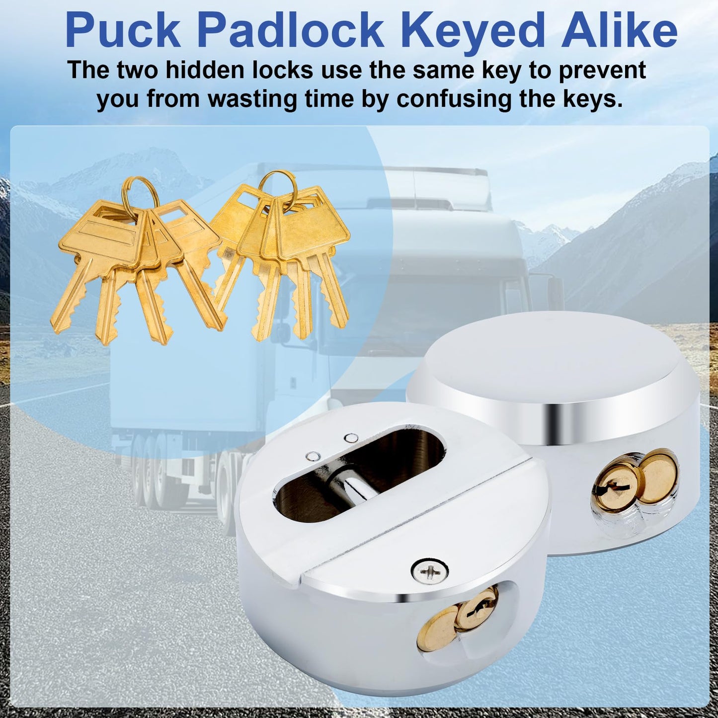 6271 Puck Lock, Hidden Shackle Padlock (2 Pack), Puck Locks, Pucks Locks for Trailers, 2-7/8" Hidden Shackle Padlock, Heavy Duty Puck Lockk with Keys, Trailer Pucks Padlocks 2 Pack