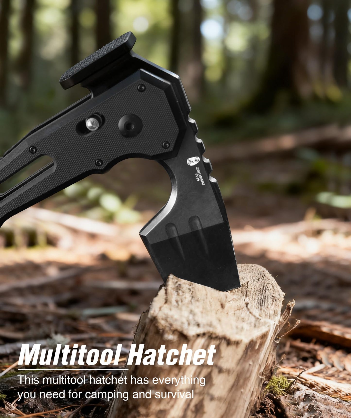 HX OUTDOORS Folding Tactical Axe Survival Multitool, DC53 Steel Blade with Black Titanium, Camping Axe with Hammer & Bottle Opener, G10 Handle for Outdoor Gear,Various Tactical and Survival scenarios