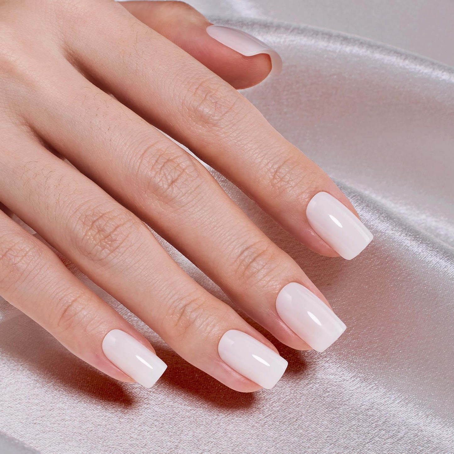 Beetles Milky White Press On Nails Short Squoval, 32pcs 16 Sizes, Soft Gel, Glue and Tabs, HEMA and TPO Free & Nude Pink Gel Polish Set 6 Colors, TPO & HEMA Free, Spring Manicure Kit
