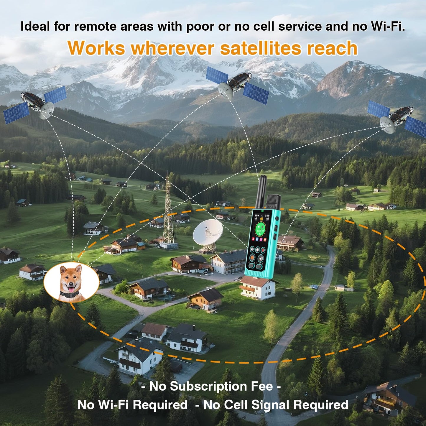 Completely Off-Grid 3-in-1 GPS Dog Fence with Real-Time Tracking: No Subscription, App-Free, Self-contained, Dual-GPS, Training Collar, Customizable Boundary with Four Progressive Alerts, Blue