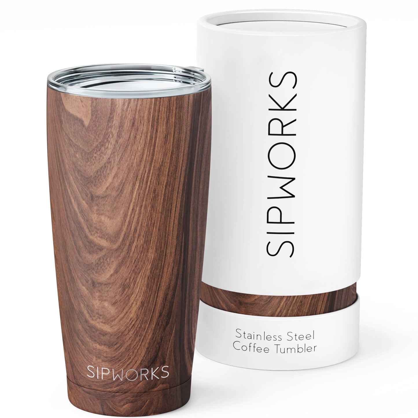 Sipworks Coffee Tumbler – 20 oz Insulated Travel Coffee Mug, Spill Resistant Stainless Steel Large Coffee Cup with Lid for Hot & Iced Drinks - Mahogany