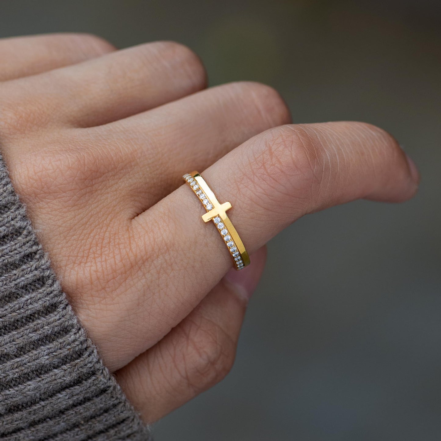 STORYJEWELLERY Gold Plated Rings for Women, Cross Rings for Women, Purity Ring, Christian Ring, Christian Jewelry, Confirmation Gifts, Baptism Gifts, Size 5