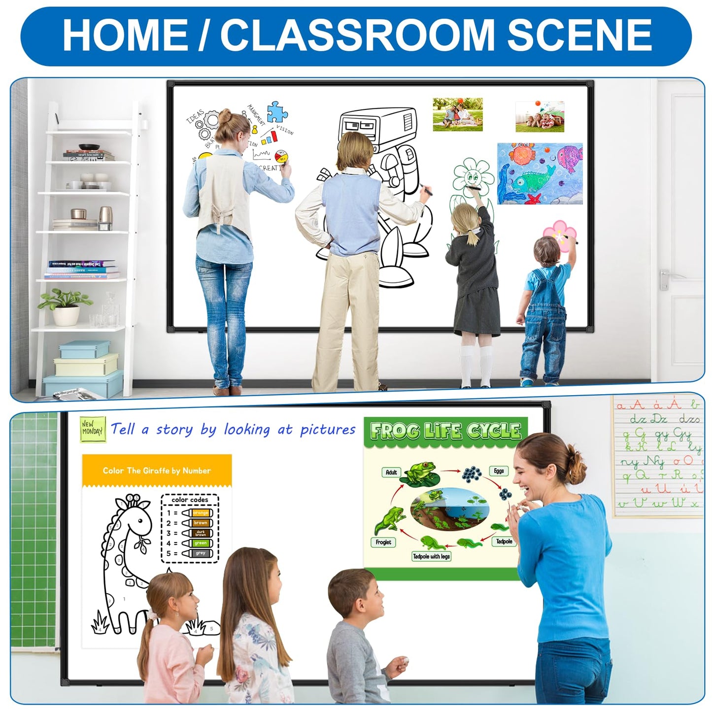 H-Qprobd 6'x4' Large Magnetic White Board Dry Erase Whiteboard with Black Aluminum Frame, 72"X48" Magnet Presentation Wall Boards for Office, Classroom, School, Home