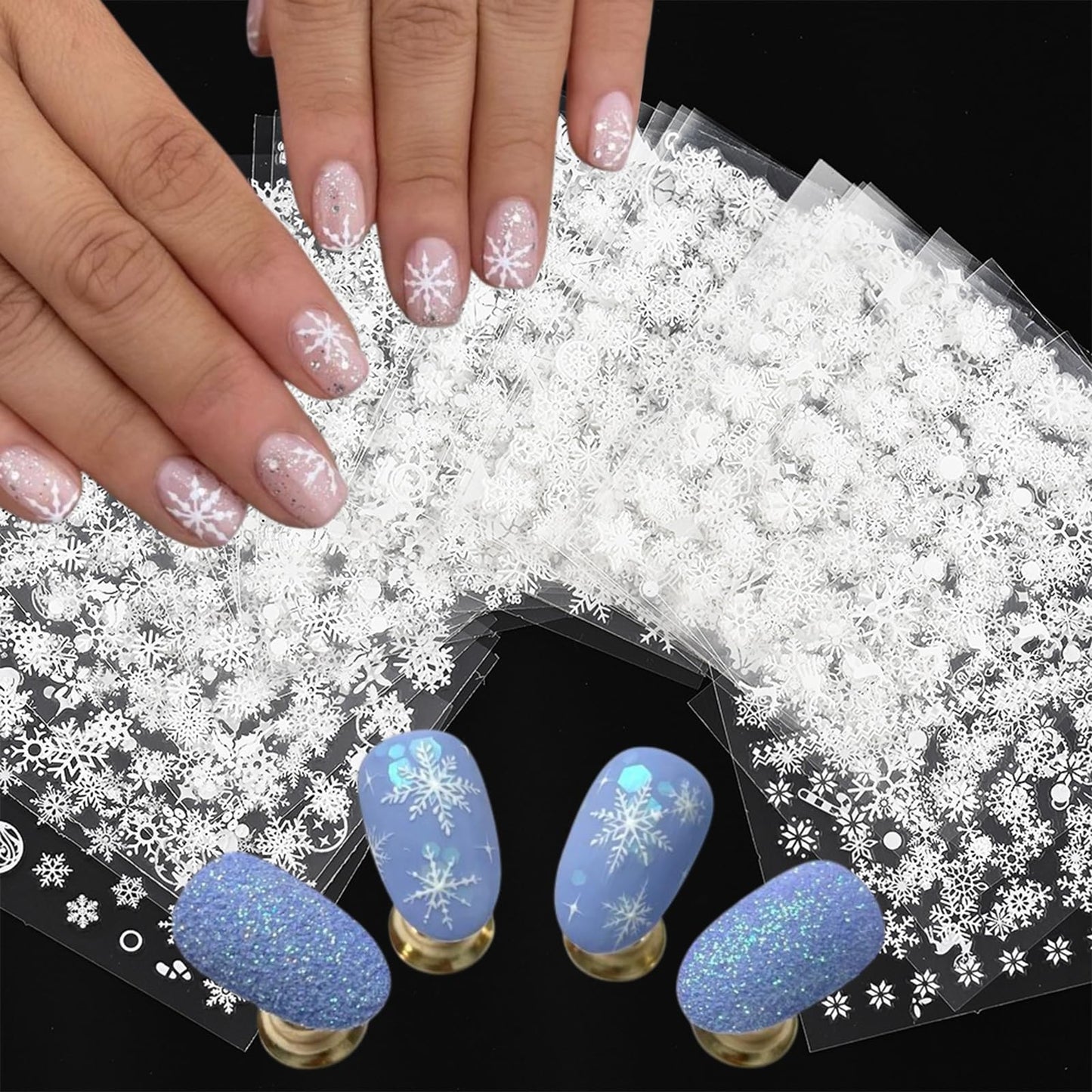 30 Sheets Christmas White Snowflakes Nail Art Sticker Decals 3D Self- Adhesive Snowman Elk Design Nail Decals Christmas Sleigh Nail Supplies Stars Lace for Women Kids DIY Nail Art Decoration
