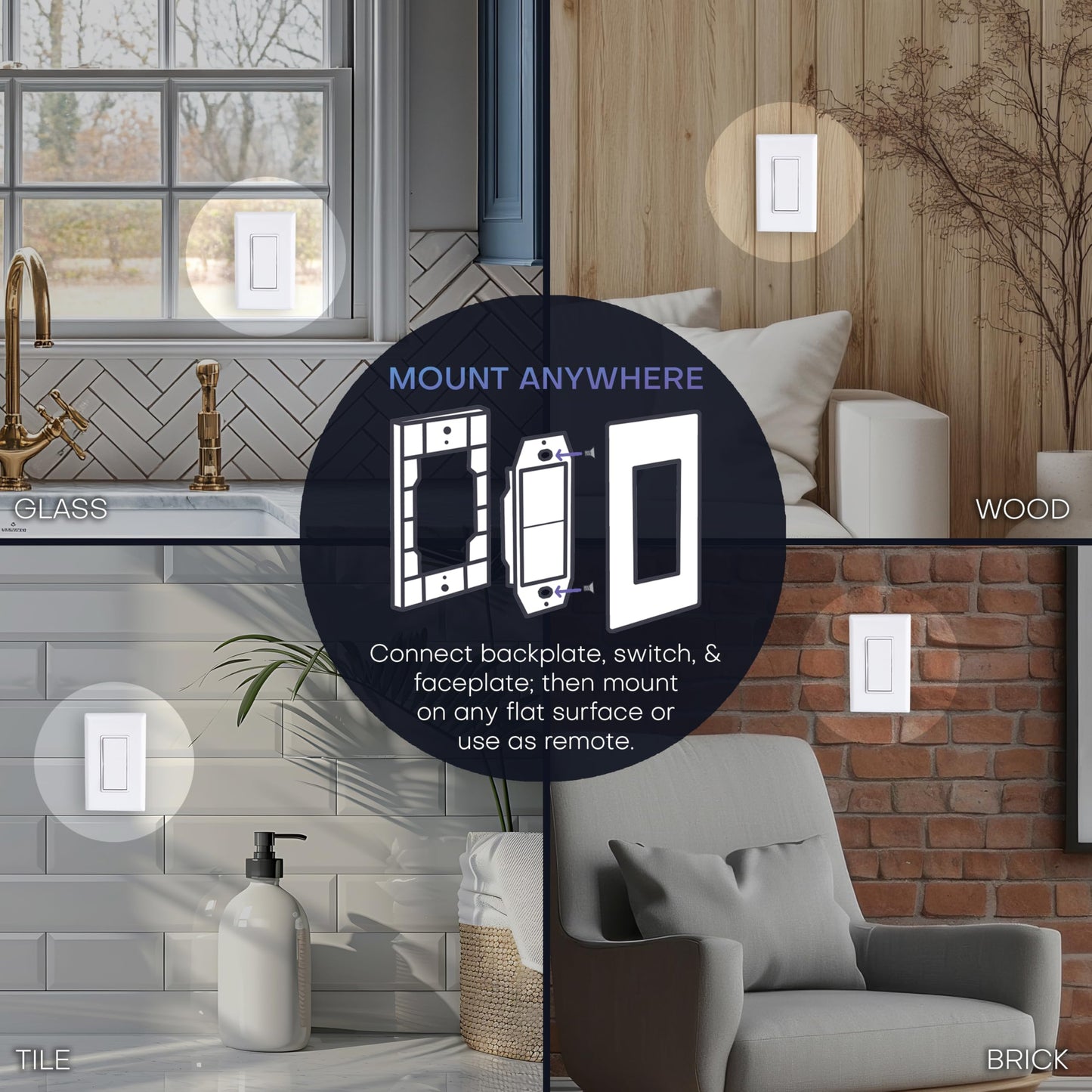 RunLessWire 4-Way Battery-Free DIY Wireless Light Switch Kit 150ft RF Range Self-Powered by Kinetic Energy for Hallways & Stairways: 3 Remote Switches Control 1 5A On/Off Receiver White