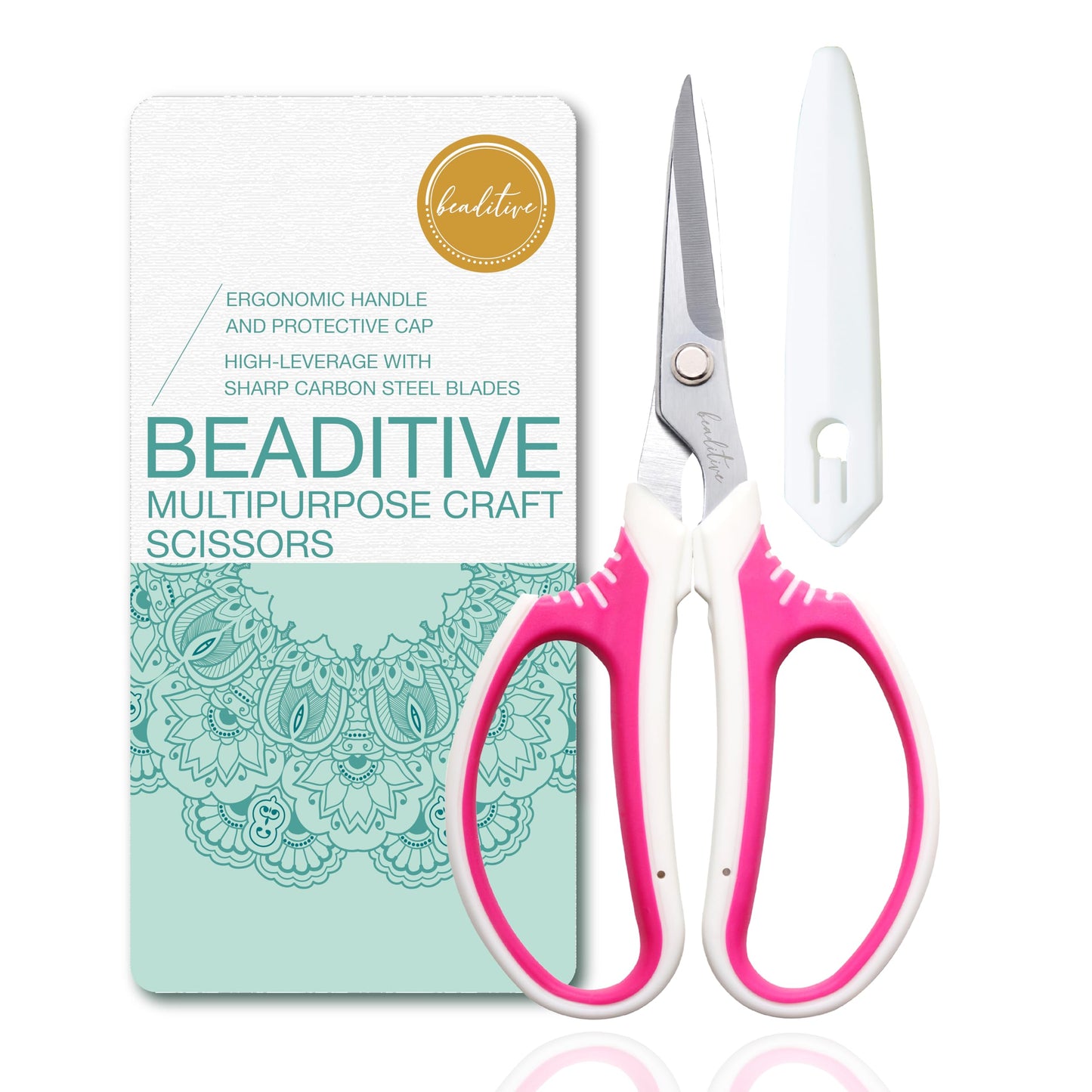 Beaditive Multipurpose Craft Scissors - High-Leverage Crafting Scissors with Sharp Carbon Steel Blades - Ergonomic Sewing Scissors for Heavy Duty Projects - Safe Office, Scrapbook, Leather Scissors