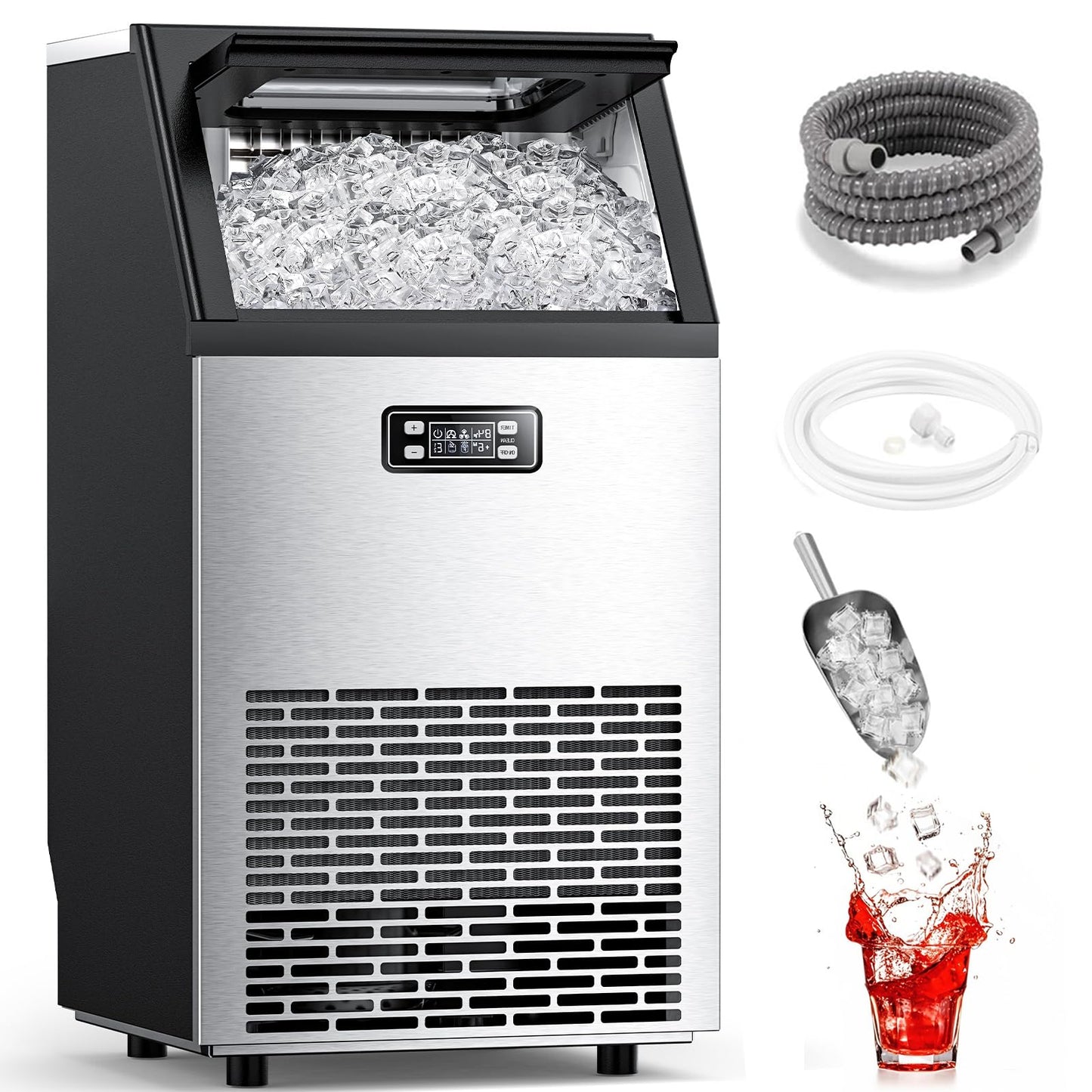 COWSAR Commercial Ice Maker Machine 100Lbs/24H, Stainless Steel Undercounter Ice Maker with 33Lbs Storage Capacity, Self-Cleaning Freestanding Ice Machine for Home, Bar, Restaurant, Office, Outdoor