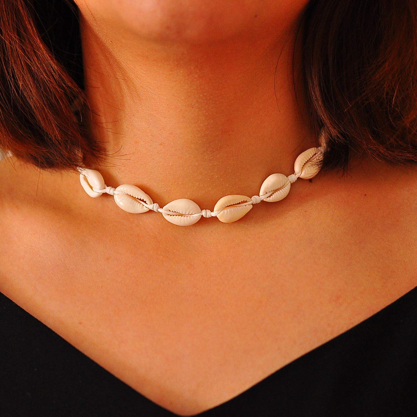 Starain 2Pcs Shell Necklace Anklet for Women Handmade Adjustable Puka Beach Shell Necklace Set