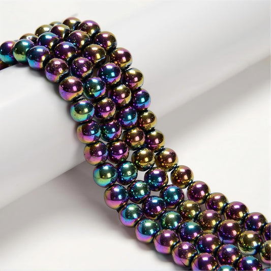 96Pcs 8mm Rainbow Hematite Beads - Smooth Round Healing Gemstone Beads for Jewelry Making, DIY Crafts, Beading Bracelets