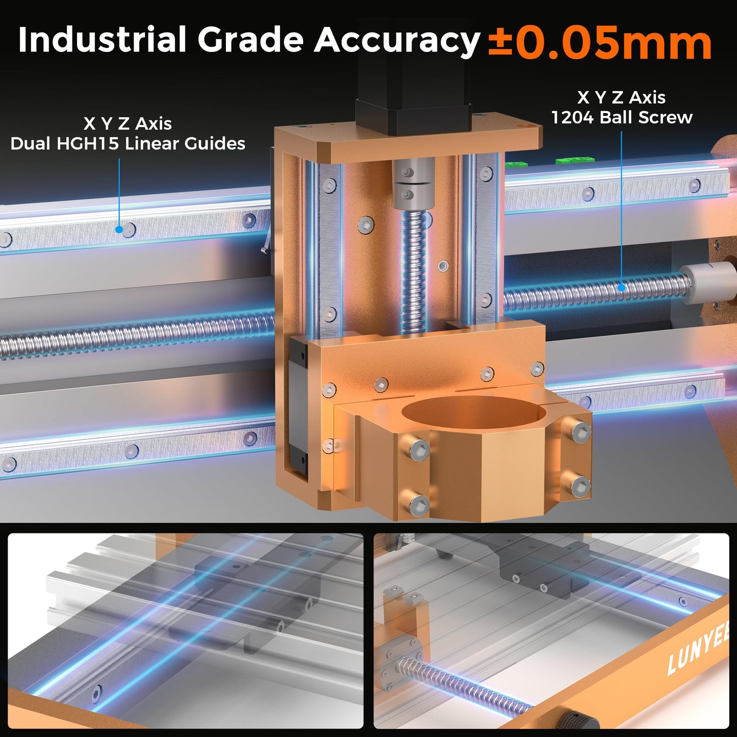 LUNYEE 3020 Nova CNC Router Machine, All-Metal XYZ Axis Linear Guides and Ball screw with 800W Trimmer Router, Suitable for Cutting Aluminum, Brass, Stainless steel, Wood, Acrylic, MDF, and Plastics