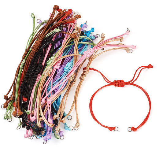 Sparkeads 50 Pcs Adjustable Braided Cord Colorful Waxed Thread Half Finished Bracelet with Jump Rings for Wrist DIY Women Jewelry Making Friendship Fashion Bangle Accessory 14-28cm Long