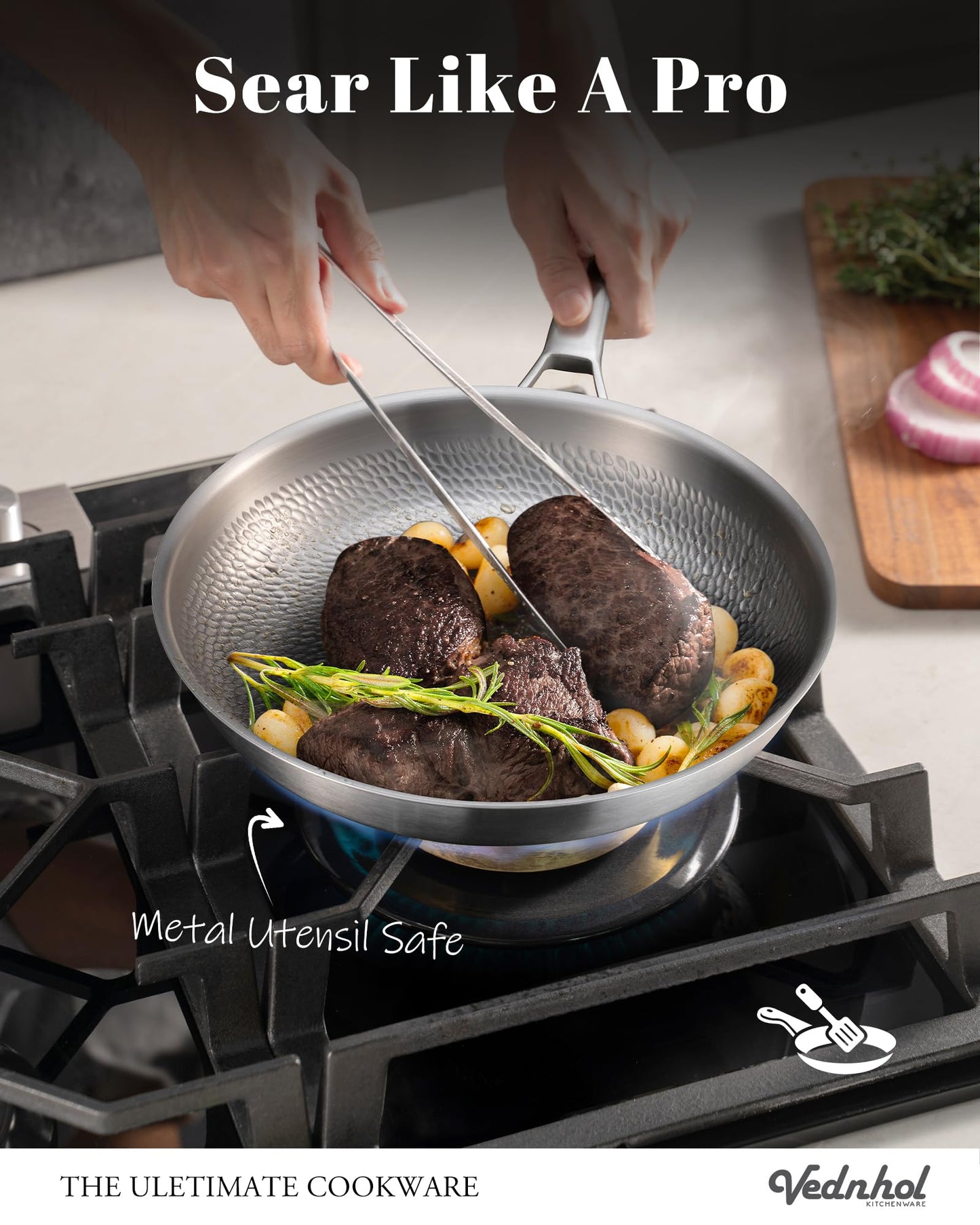 Titanium Pans set, 8+10+12Inch Pure Titanium Hammered Upgarde Pro with Two Lids, Non-Toxic Skillet for Cooking, PFAS/PFOA/PTFE Free Cookware, Dishwasher&Oven Safe, Kitchen Induction Compatible