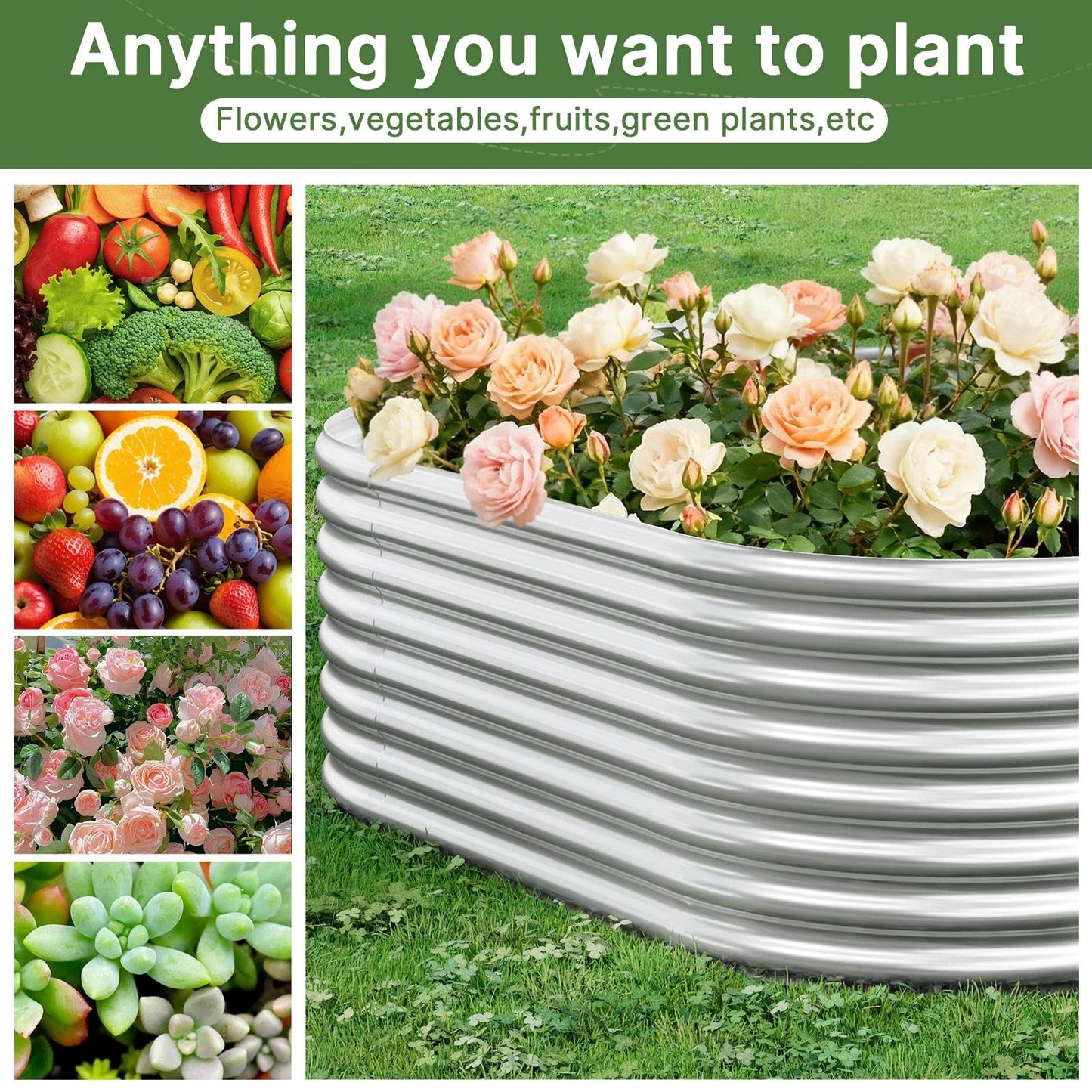 Mostmahes 2 PCS Tall 8x4ft Galvanized Raised Garden Bed Outdoor, Metal Garden Bed for Vegetables, Above Ground Garden Box for Flower, Steel Raised Beds for Gardening
