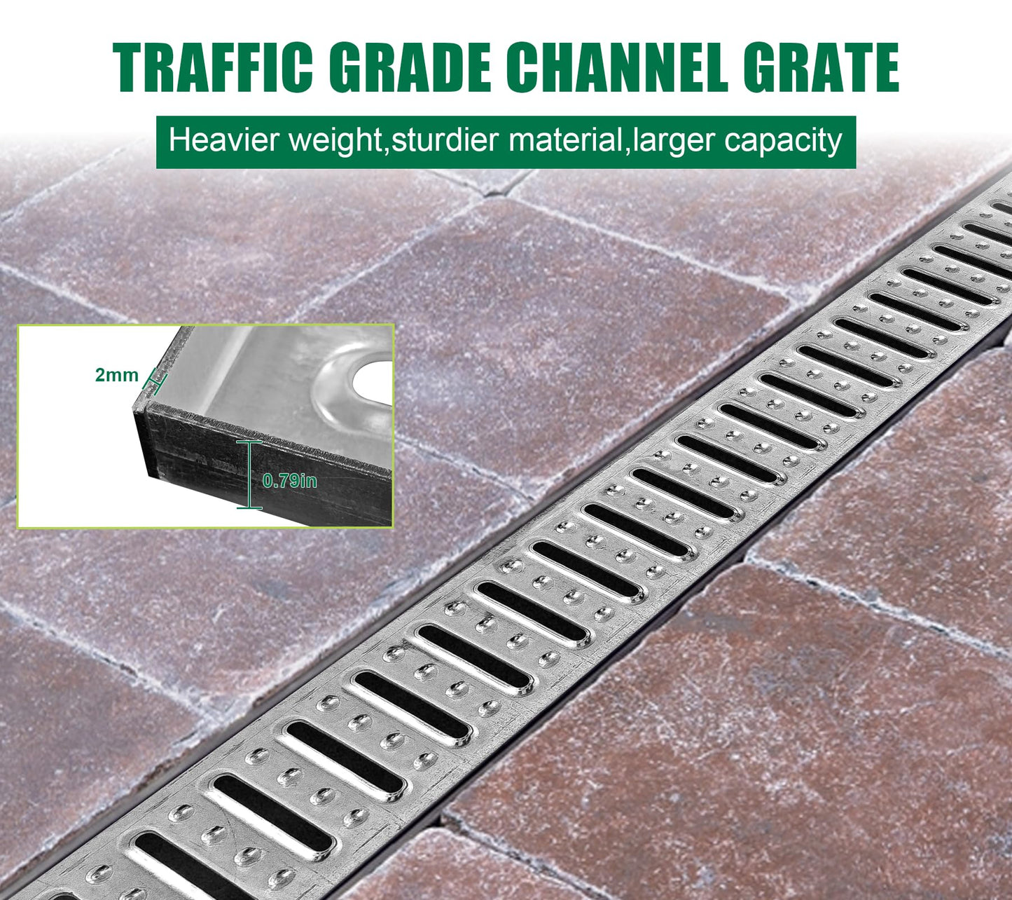 Natotela Channel Drain with Galvanized Steel Grates-39.4Lx6.1Wx5.5H in. Deep Profile Trench Drain System for Driveway,3 Pack Total Length 118.1in,Heavy Duty Drainage System for Garage,Parking Lot