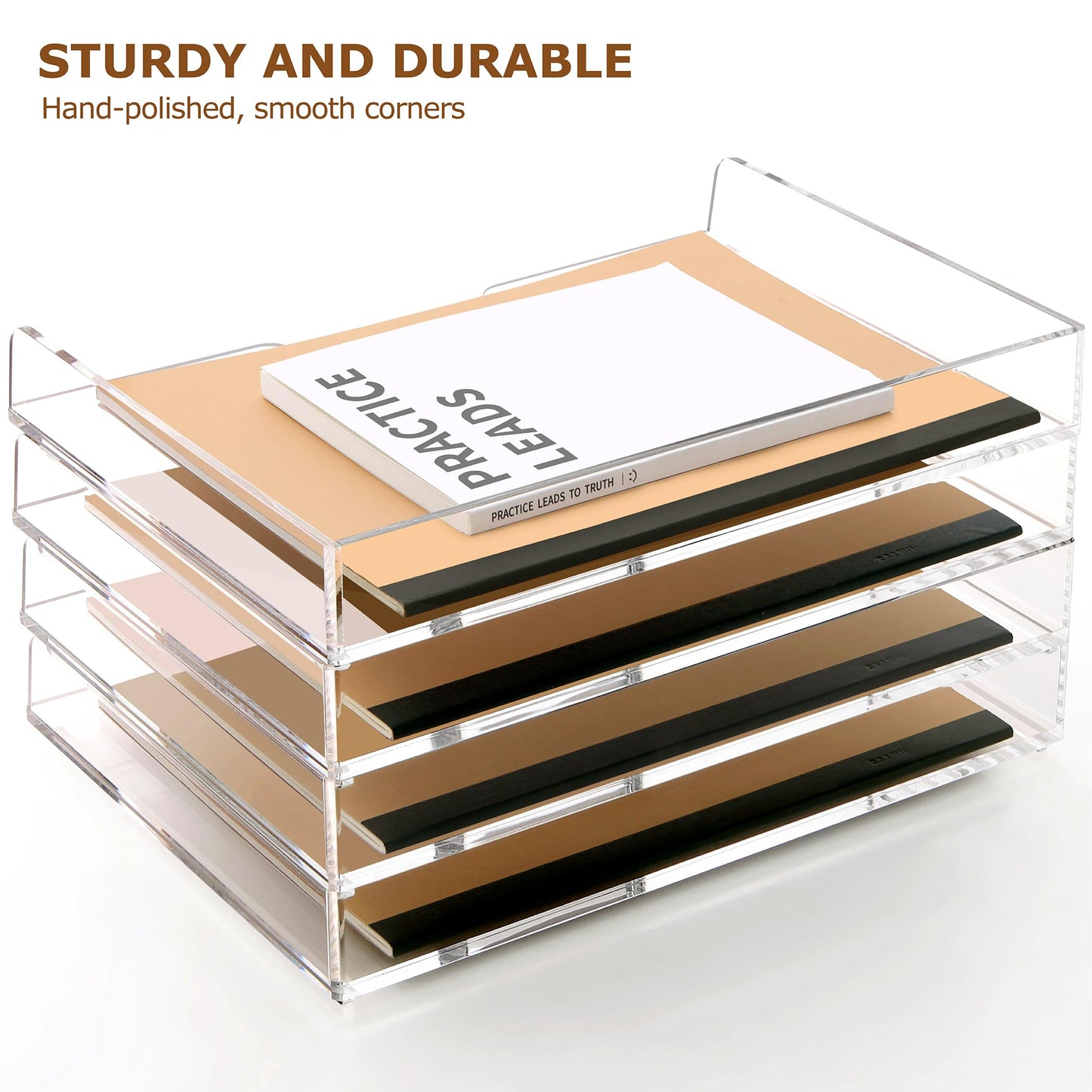 SANRUI 4 Tier Acrylic Paper Letter Tray Desk Stackable Organizer Trays，Clear Enlarged A4 Stackable File Document Tray， Workspace Office Supplies Organizers and Accessories Sorter，13.82inx9.29inx6.7in