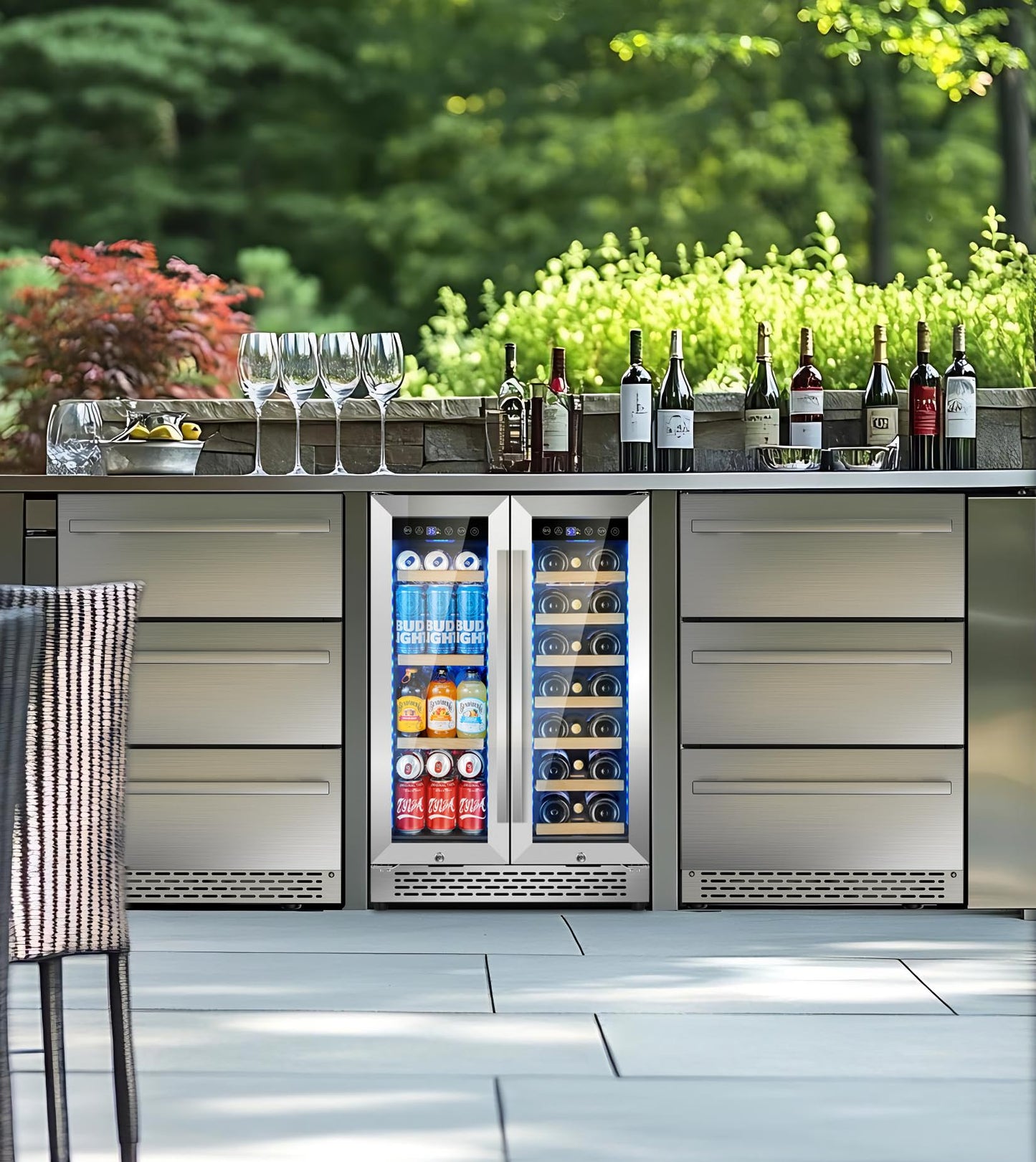 RLPI 3 Drawer Outdoor Beverage Refrigerator Undercounter, Hold 180 Cans 24 inch Weather Proof Stainless Steel Beverage Fridge, Built-in & Freestanding Beverage Cooler Fridge for Soda, Beer, Fruit