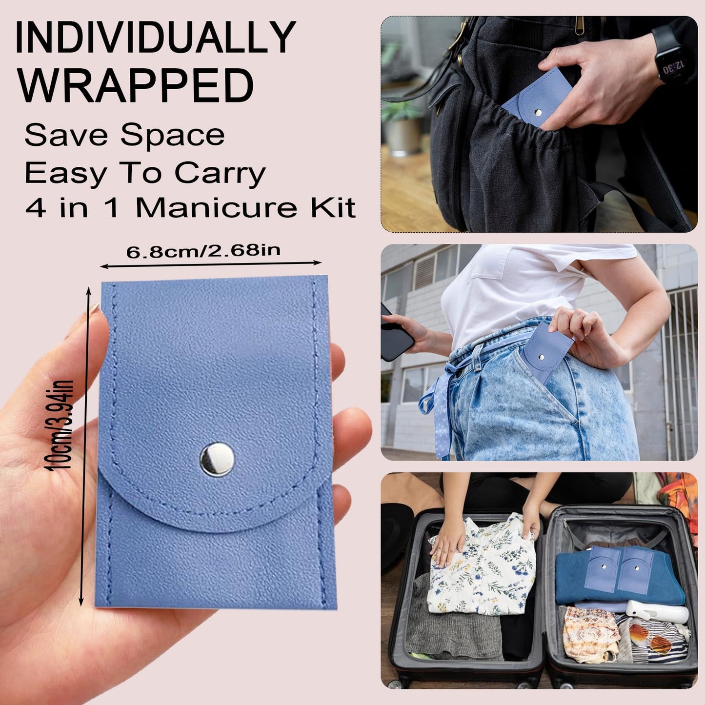 16 Sets Travel Manicure Set Professional Nail Clipper Kit Bulk,4 in 1 Adult Stainless Steel Travel Manicure Kit with Case Individually Wrapped Nail Clippers Bulk for Homeless,Hotel,Charity(4 Colors)