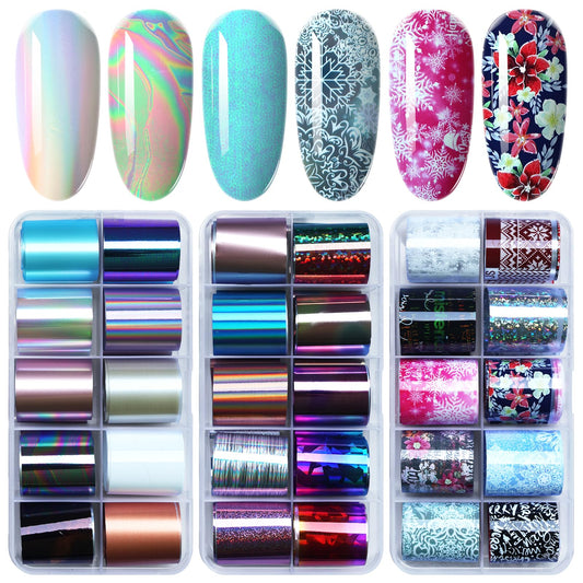 AddFavor Transfer Nail Foil Holographic Nail Art Sticker Decals Transfer Foils for Women Girls, 30 Roll