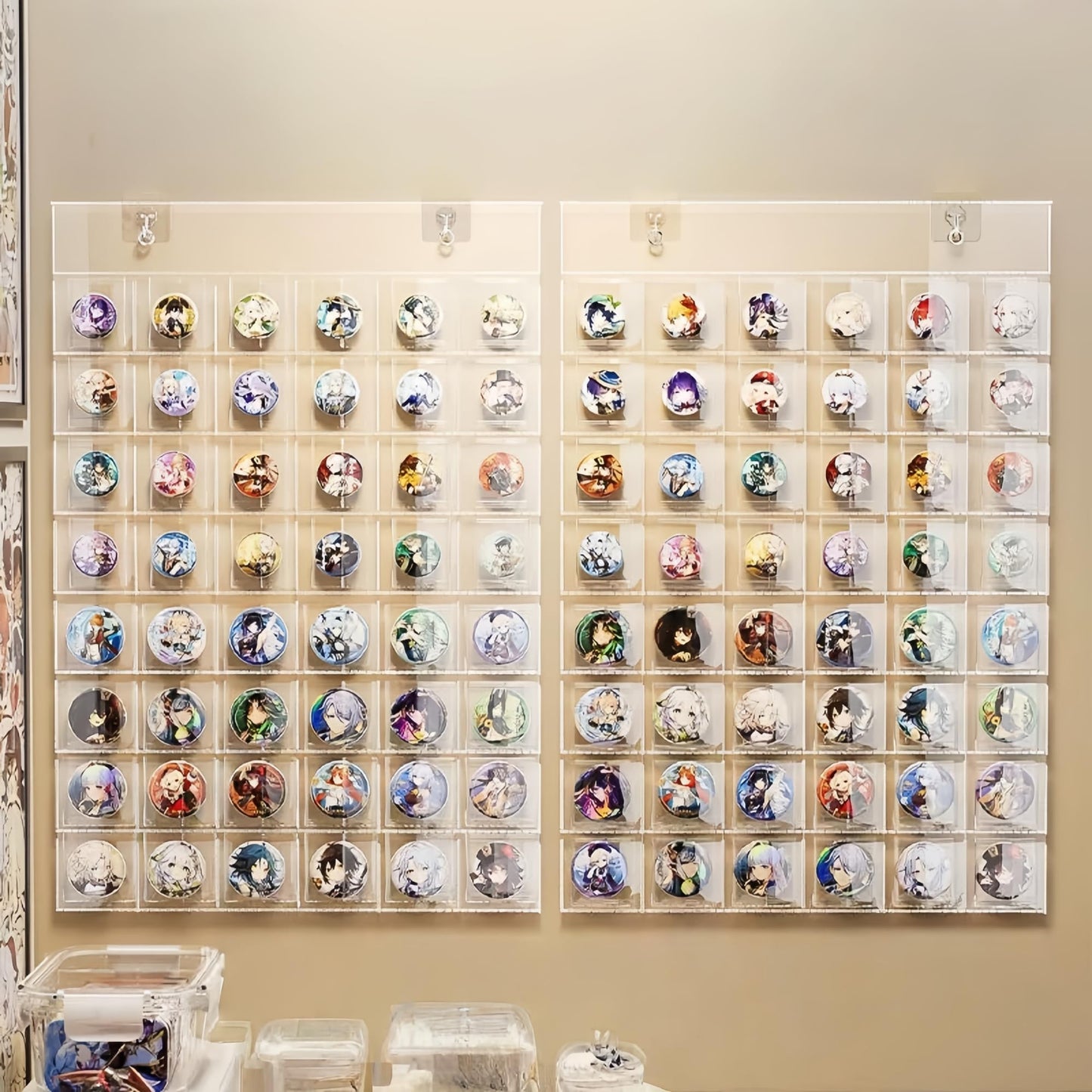 4 Pack Hanging Sticker Display Organizer Button Display Storage, Wall Door Pin Display Holder, Trading Pin Banner for Badges, Patches, Collection, Anime Convention Accessories, Holds to 192 Pins