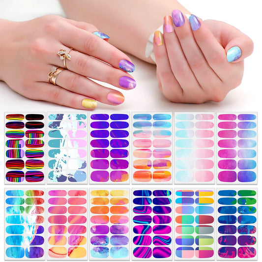 SILPECWEE Nail Polish Strips for Women Clashing Colors Nail Stickers Full Nail Wraps Adhesive Nail Polish Stickers Nail Strips Real Nail Polish with 1pc Nail File (12 Sheets)