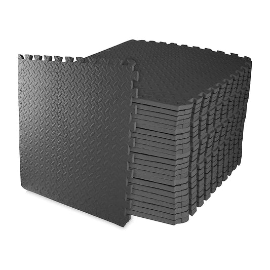 BalanceFrom Puzzle Exercise Mat 3/4" Thick, EVA Interlocking Foam Floor Tiles for Home Gym, Mat for Home Workout Equipment, Floor Padding for Kids, Black, 24 in x 24 in x 3/4 in, 96 Sq Ft - 24 Tiles
