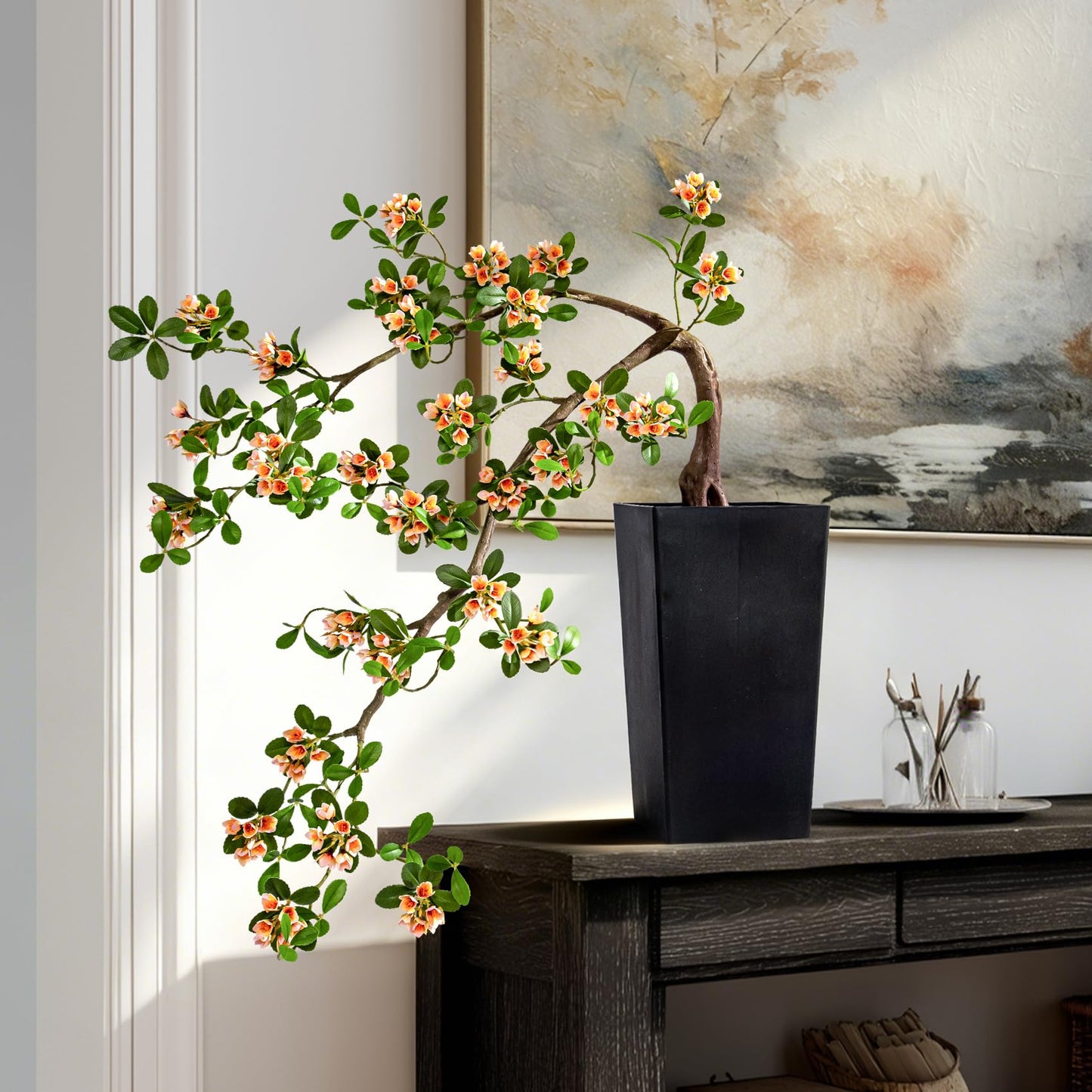 3ft Artificial Bonsai Tree Large Fake Bonsai Tree with Pot Artificial Cherry Blossom Tree Indoor Sakura Faux Bonsai for Entryway Living Room Home Office Japanese Decor (Yellow)