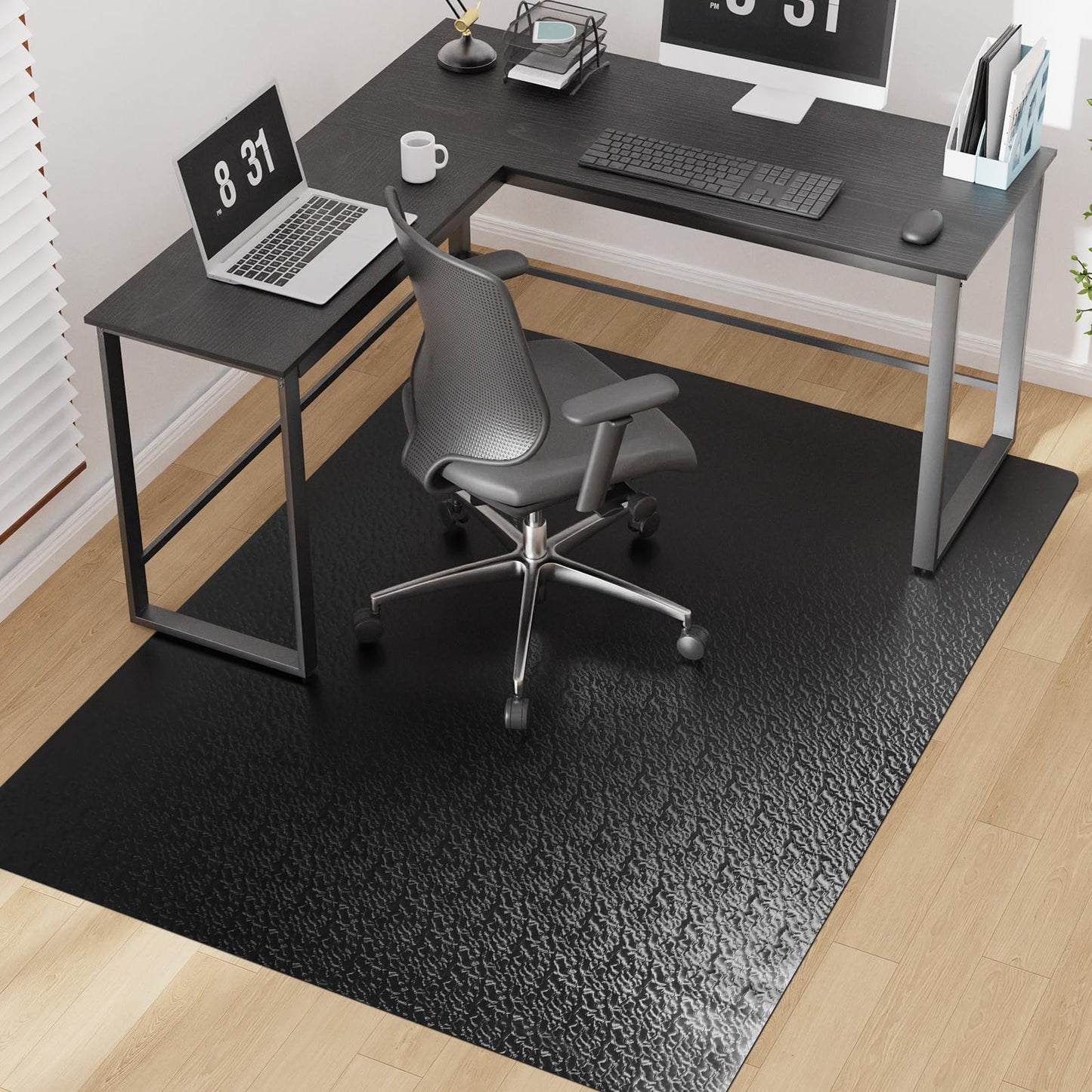 Mymeely Office Chair Mat for Hardwood Floor, 60"x75" Large Black PVC Computer Desk Chair Mat with Unique Pattern for Gaming, Anti-Slip Floor Protector for Home Office, Rolling Chair